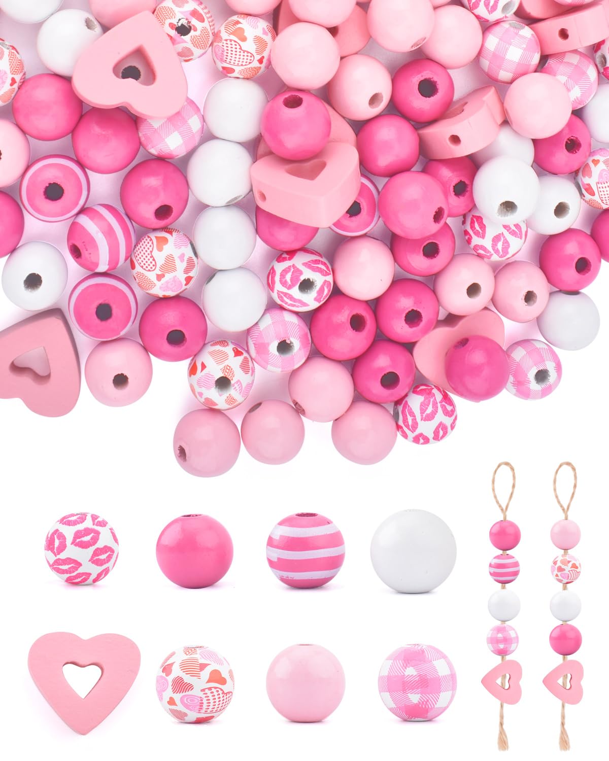 240 Pcs Valentines Day Wooden Beads Red Pink Wood Beads Round