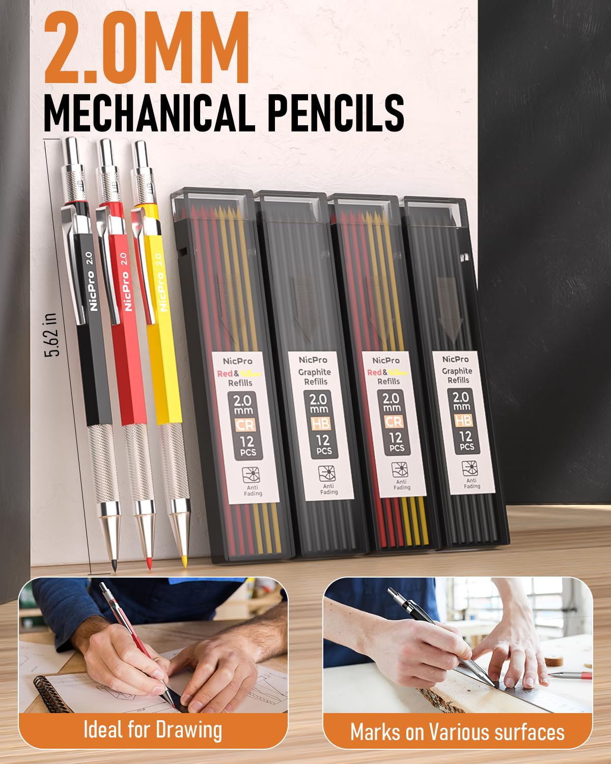 Nicpro 31 Pack Carpenter Pencil Set with Sharpener, Mechanical Carpenter Pencils with 128PCS Refills and Carbide Scribe Tool, Heavy Duty Construction Nicpro