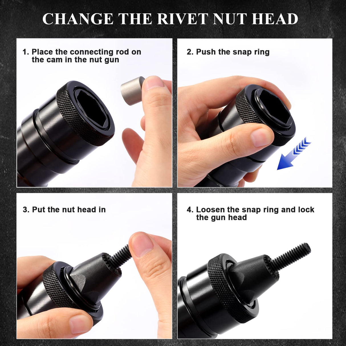 KIARUO Pneumatic Rivet Nut Gun with Self-locking Head Gun 1/4 & 5/16 & 3/8 Mandrels,Industrial Grade Adjustable Speed Pull Rivnut Gun Model:LM07 KIARUO