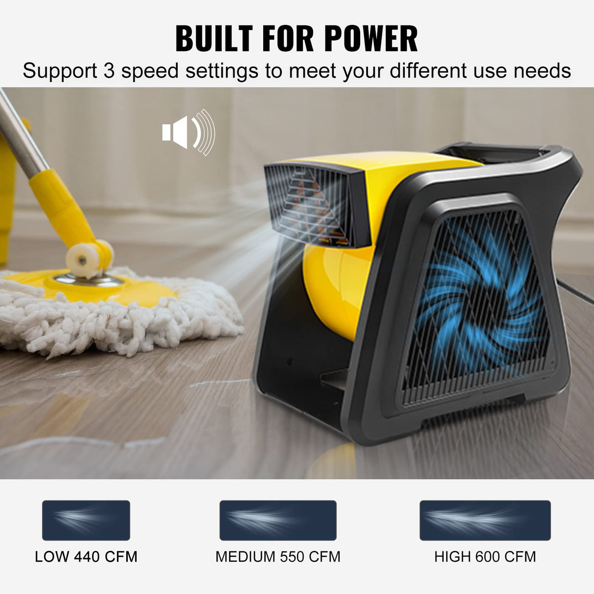 VEVOR Pivoting Utility Fan, 600 CFM High Velocity Floor Blower for Drying, Cooling, Ventilating, Exhausting, 300° Blowing Angle Air Mover, Portable VEVOR