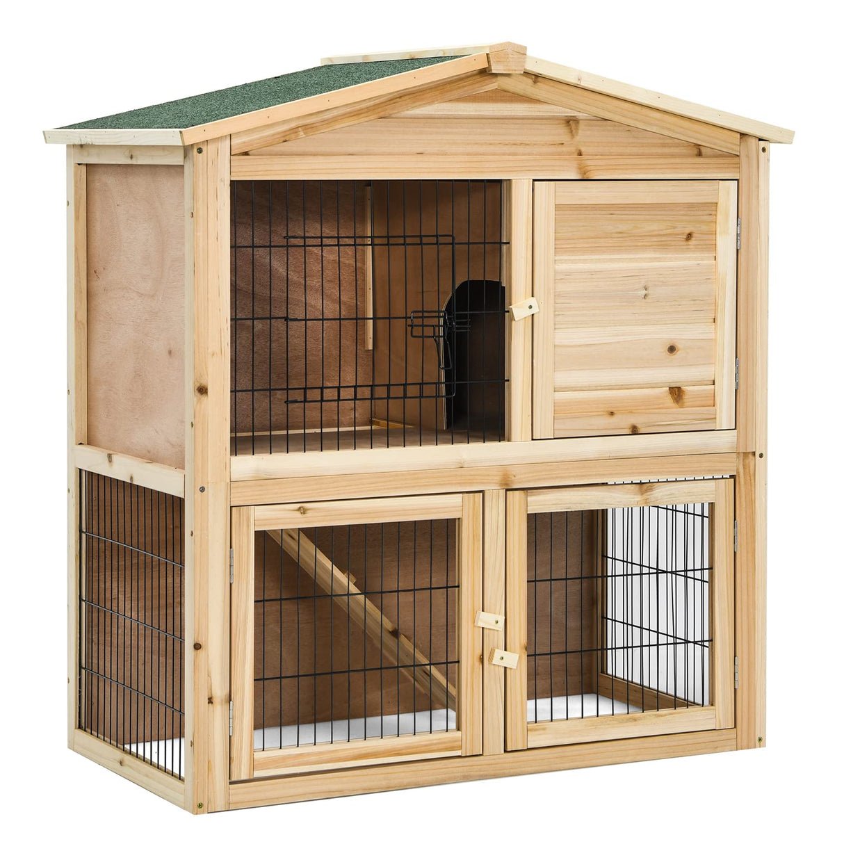 Tangkula Wood Chicken Coop and Rabbit Hutch, Indoor Outdoor Bunny Hutch with Ramp & Run, Hen Guinea Pig Cage with Waterproof Roof Ventilation Door, Tangkula