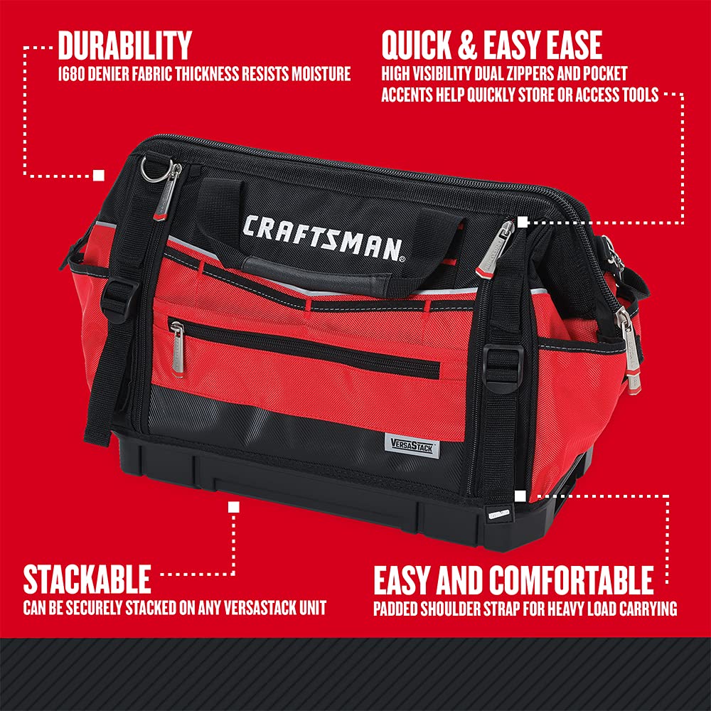 CRAFTSMAN VERSASTACK Zippered Tool Bag, 31 Pocket Organizer, Heavy Duty Tool Tote (CMST17622) Craftsman