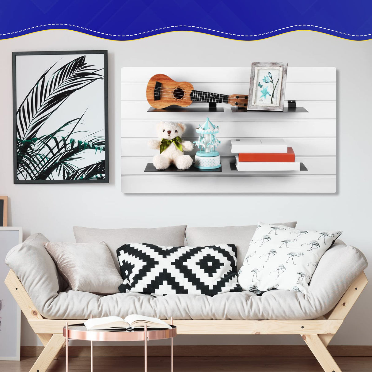 LEIFIDE Metal Slatwall Shelves 12 x 6 Inch Flat Display Shelves Hanging Slatwall Accessories for Slat Wall Bedroom Office Home Gaming Room Retail LEIFIDE