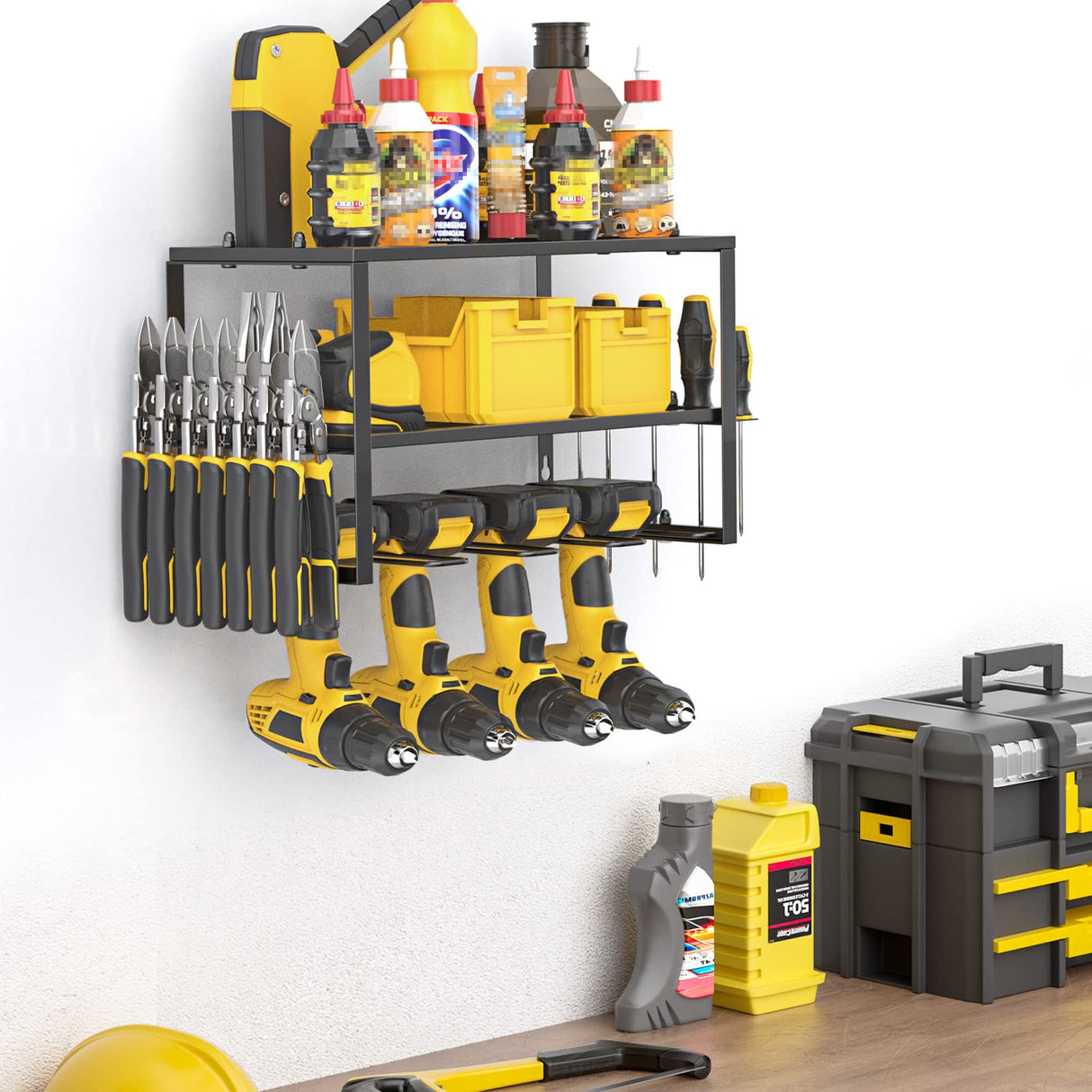 Spacecare Power Tool Organizer- Cordless Power Drill Tool Holder- Heavy Duty Tool Shelf & 1 Pack 3 Layers Tool Rack - Floating Tool Shelf Wall SPACECARE