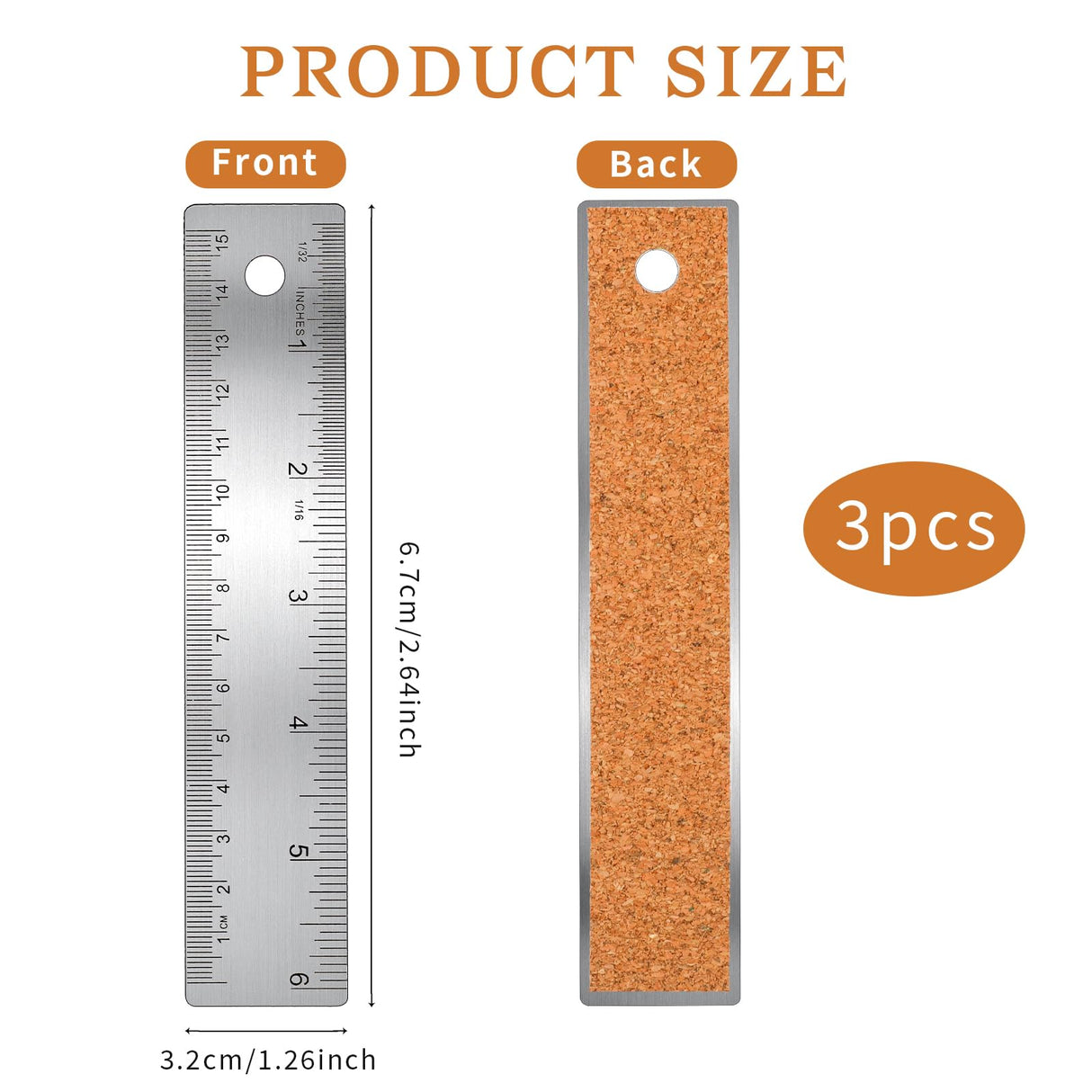 3 Pieces 6 Inch Metal Ruler Stainless Steel Rulers with Cork Backing Non Slip Straight Edge Ruler with Inch and Centimeters for School Office Drawing Mozeat Lens