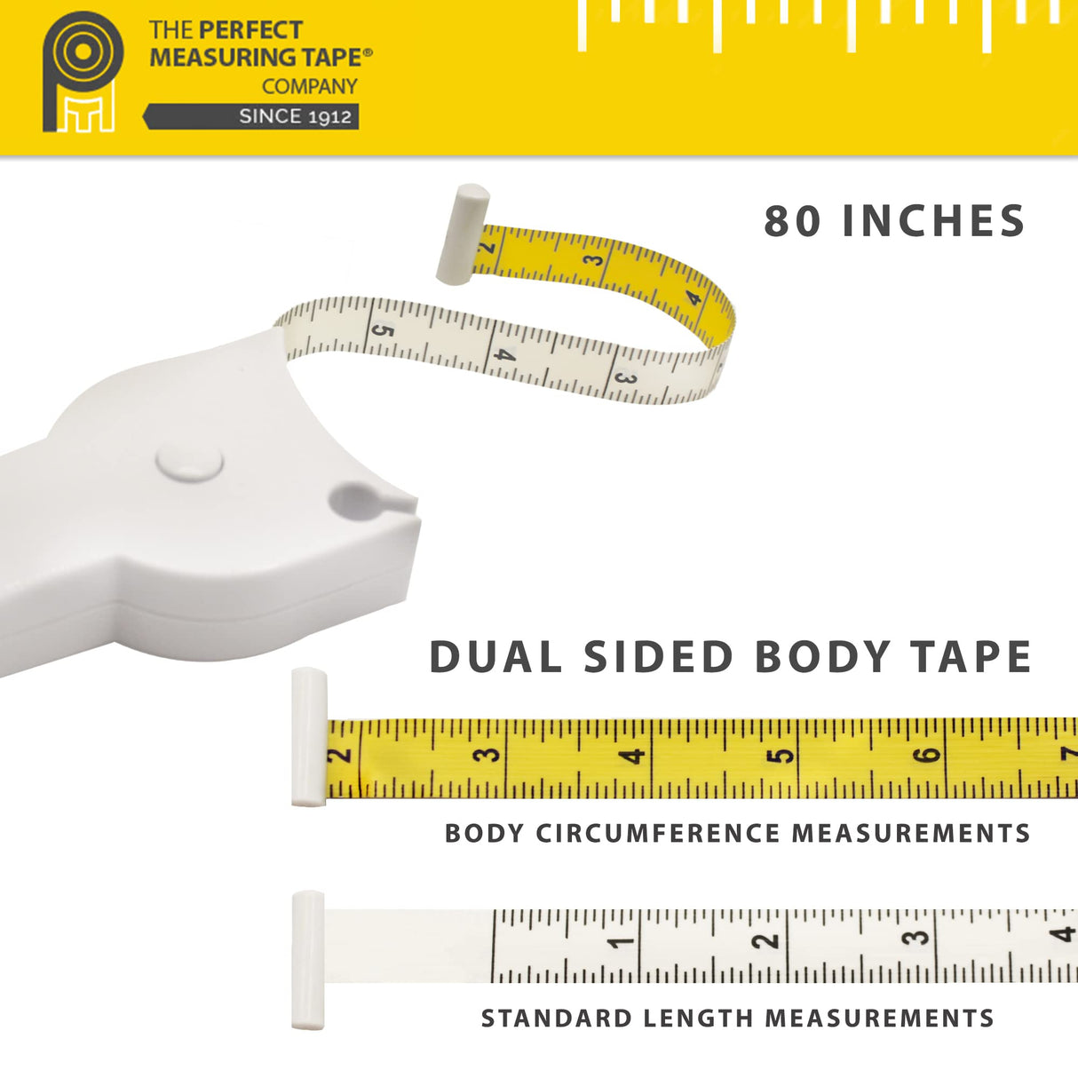 Perfect Body Tape Measure - 80 Inch Automatic Telescopic Tape Measure - Retractable Measuring Tape for Body: Waist, Hip, Bust, Arms, and More (White PERFECT MEASURING TAPE