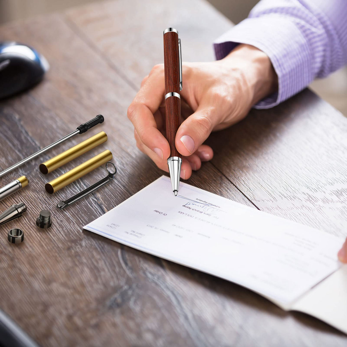 Colarr Slimline Pen Kit Twist Pen Kit with Pen Mandrel Pen Turning Supplies Pen Turning Tools for Home DIY Wood Turning Making Woodworking Supplies Colarr