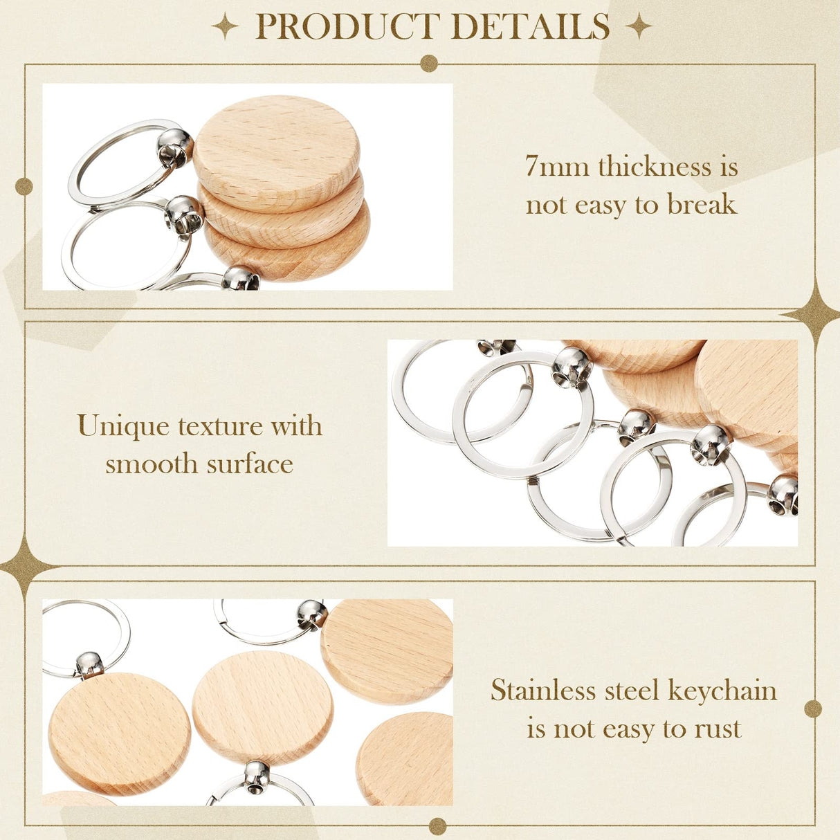 50 Pieces Wooden Keychain Blanks Laser Engraving Blanks Wood Blanks Key Chain Bulk Unfinished Wooden Key Ring Key Tag for DIY Gift Crafts (Round) Yinkin