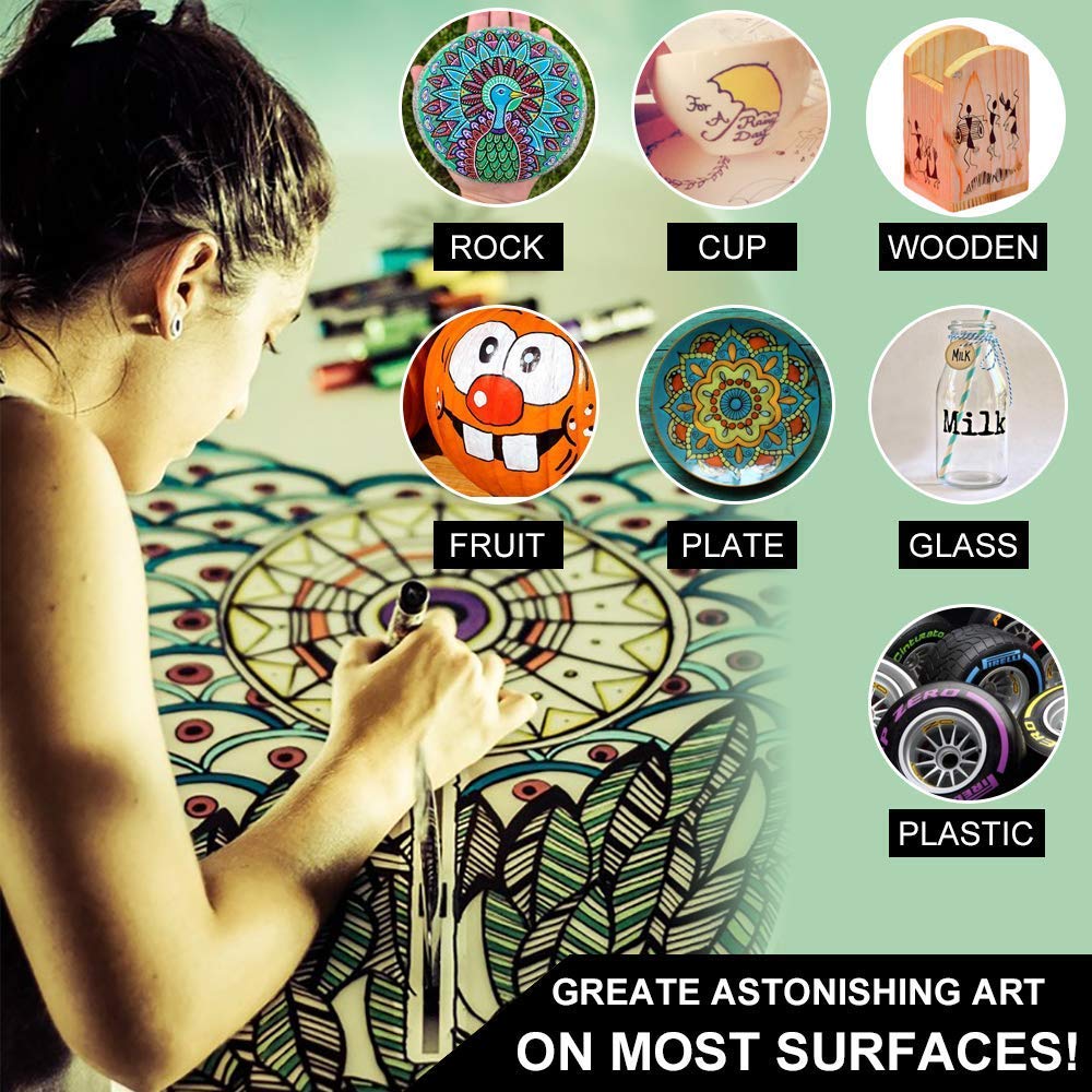 AROIC Paint Pens for Rock Painting - 48 Pack.Write On Anything! Paint pens for Rock, Wood, Metal, Plastic, Glass, Canvas, Ceramic & More! Low-Odor, AROIC