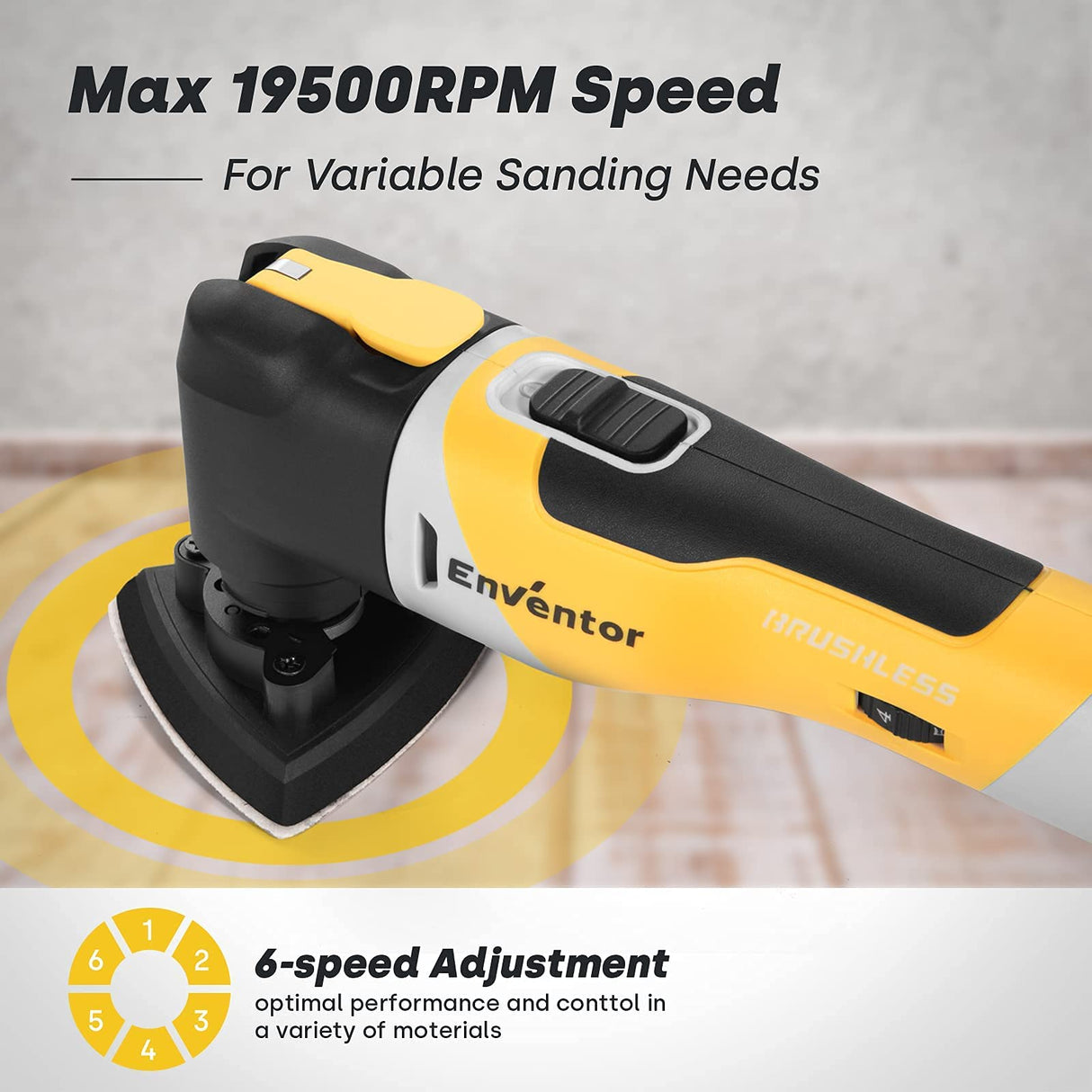 ENVENTOR Cordless Oscillating Tool, 20V Brushless Oscillating Multitool Kit with 6 Variable Speed, 4° Oscillation Angle, 28 pcs Accessories, Fast Enventor