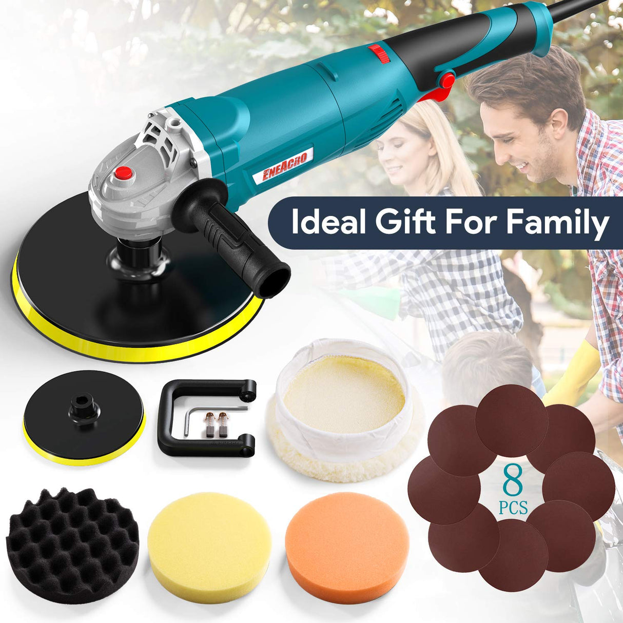 ENEACRO Polisher, Rotary Car Buffer Polisher Waxer, 1200W 7-inch/6-inch Variable Speed 1500-3500RPM, Detachable Handle Perfect for Boat,Car Polishing ENEACRO