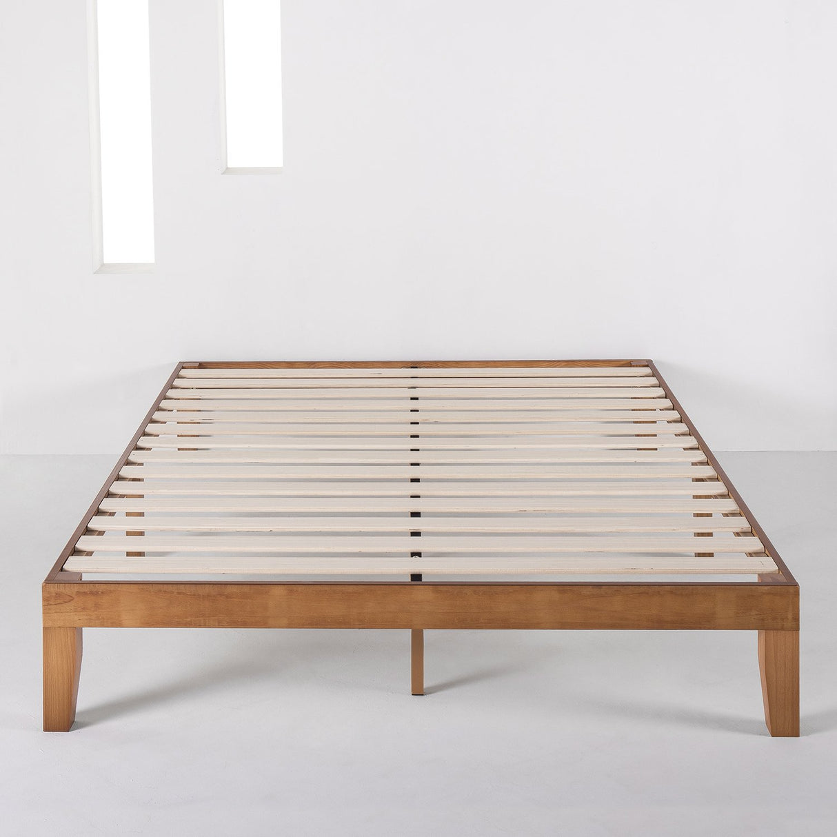 Mellow Classic 12" Natural Solid Wood Platform Bed Frame - Queen Size, No Box Spring Needed Mellow