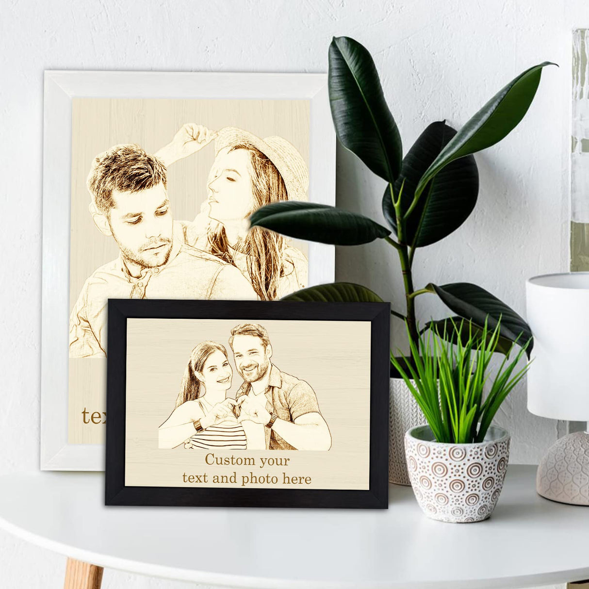 Personalized Picture Frame Wood Engraved Custom Photo Text Hanging/Tabletop Plaque for Valentine's Mother’s & Father's Day Wedding Gift WQingot