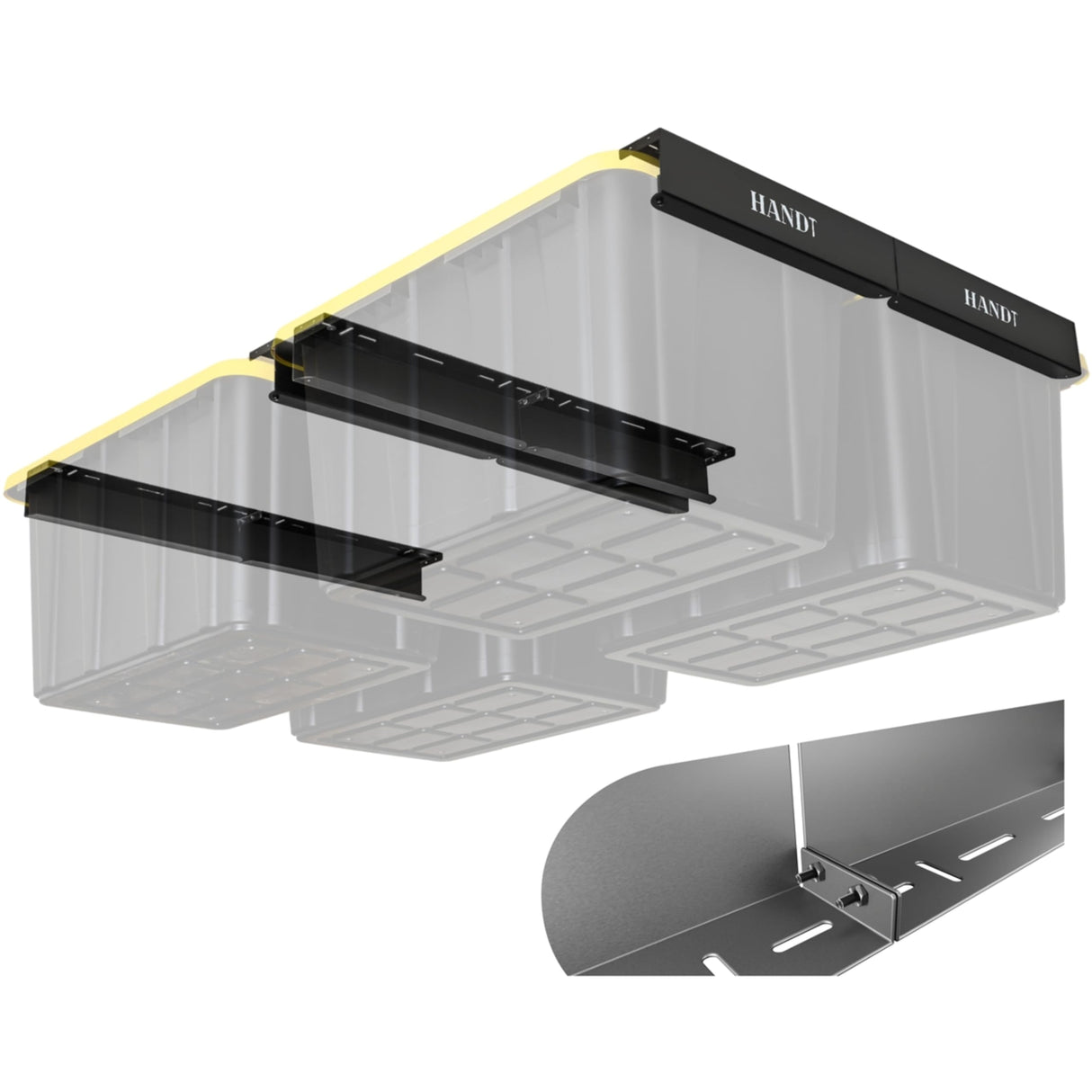 HANDT Overhead Garage Storage Rack, Ceiling Racks, Bin Organization System, Heavy Duty Metal Rack For Container, Supports Most Bins (Black, 4 Sets) HANDT