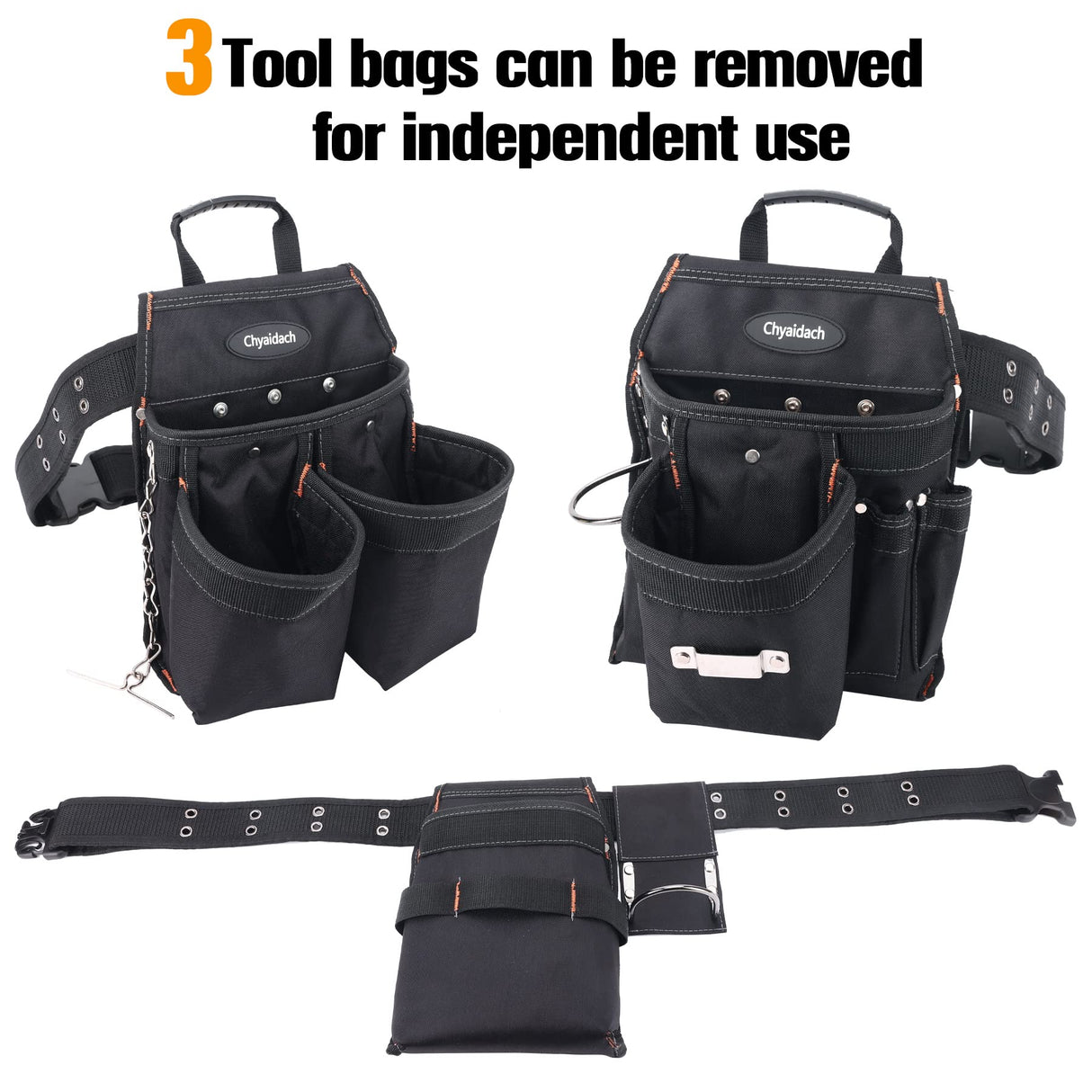 Chyaidach 16-Pockets Tool Belts for man with Suspenders, Detachable & Adjustable Tool Pouches Bag & Back Support Tool belt Combo For Chyaidach