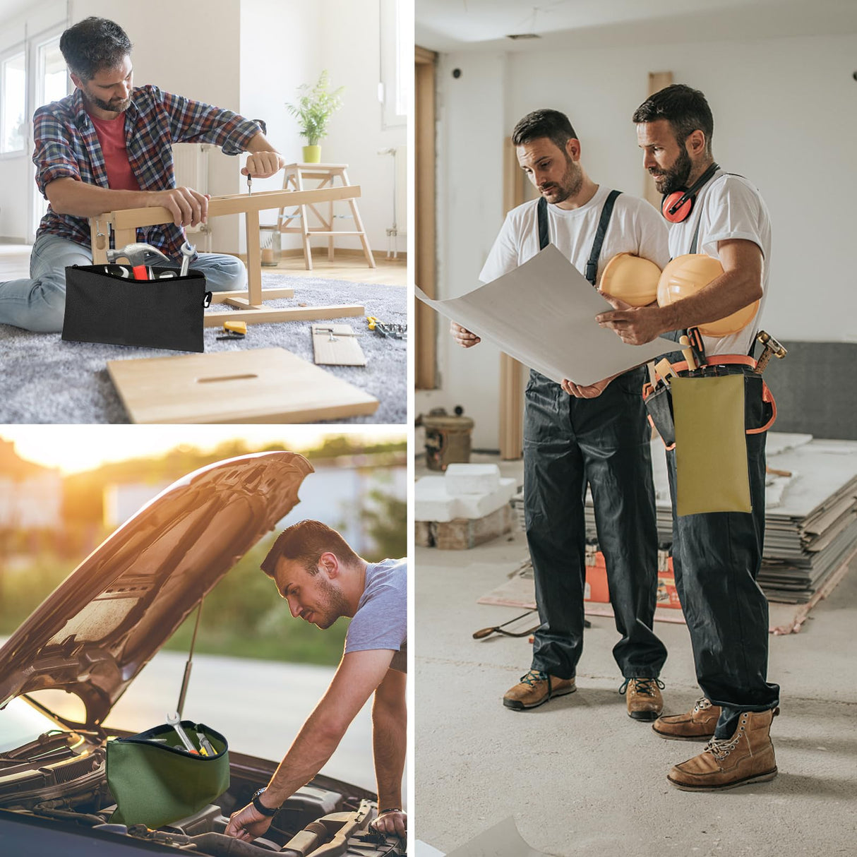 3 Pack Tool Bag Zipper Pouch, Premium Tool Pouch, Utility Multipurpose Storage Organizer Tool Pouches with Carabiner Metal Zipper for Tools, Travel COIDEA