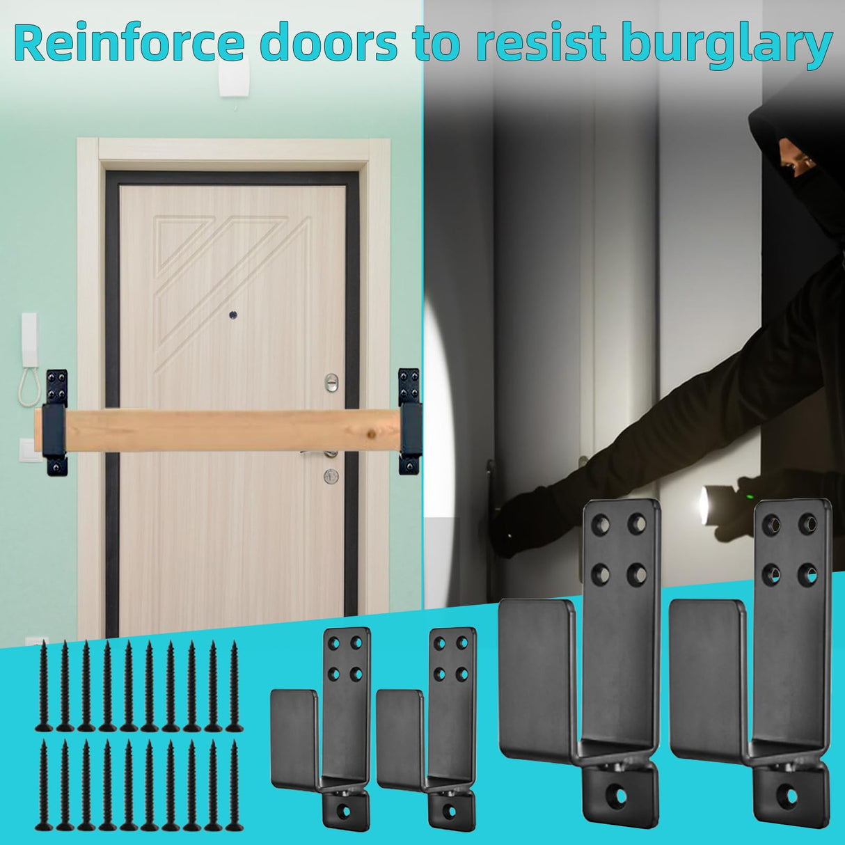 4 Pcs Door Barricade Brackets, Door Metal Bar Bracket for 2X4 Lumber Door Brace Security Bar as Home, Barn, Shed, Garage, Gate Security Door Tefola