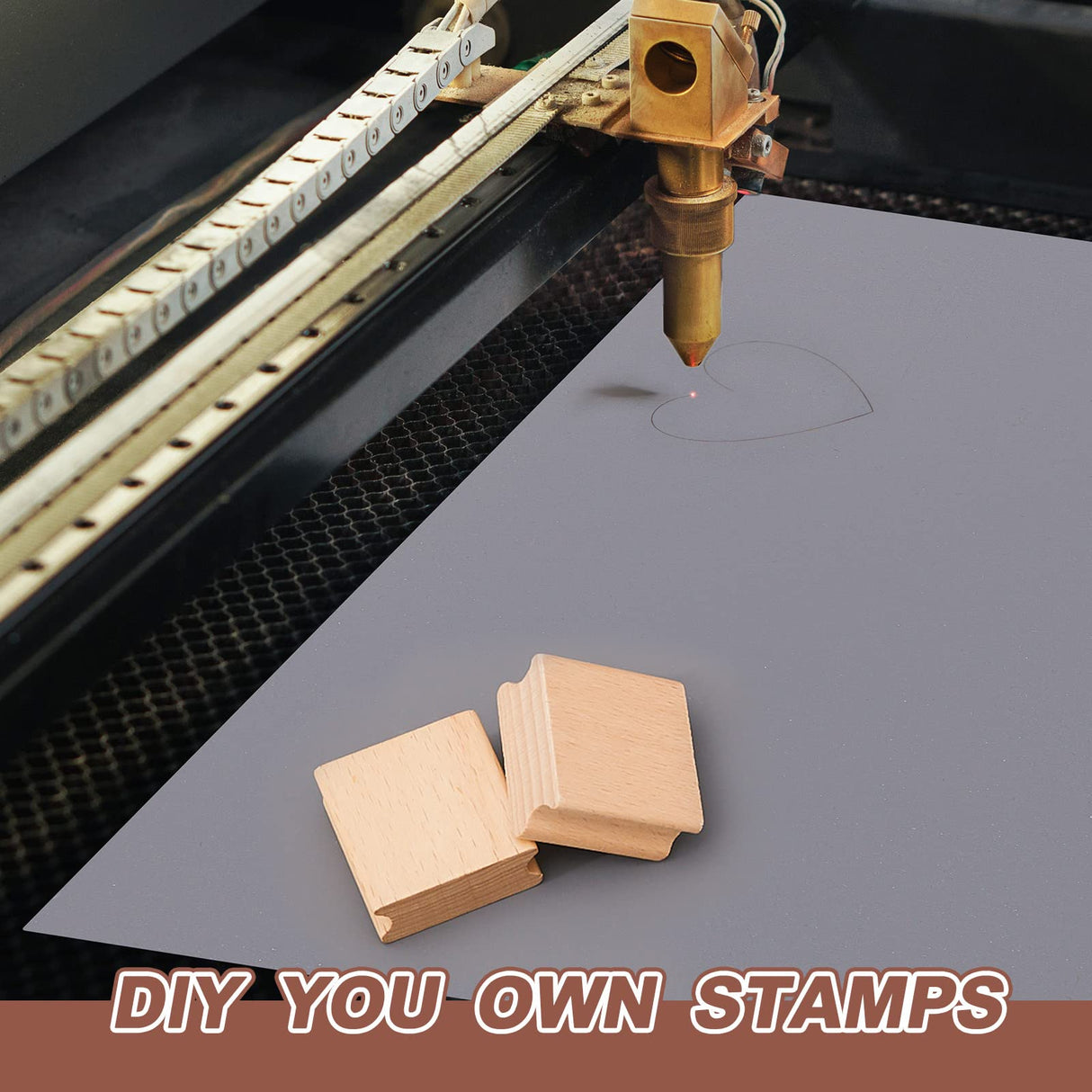 Sasylvia 10 Pcs Blank Hard Wood Rubber Stamp Mounts with A4 Size Grey Rubber Stamp Sheet Laser Engraver Accessories Rubber Stamp Carving Tools Soft Sasylvia