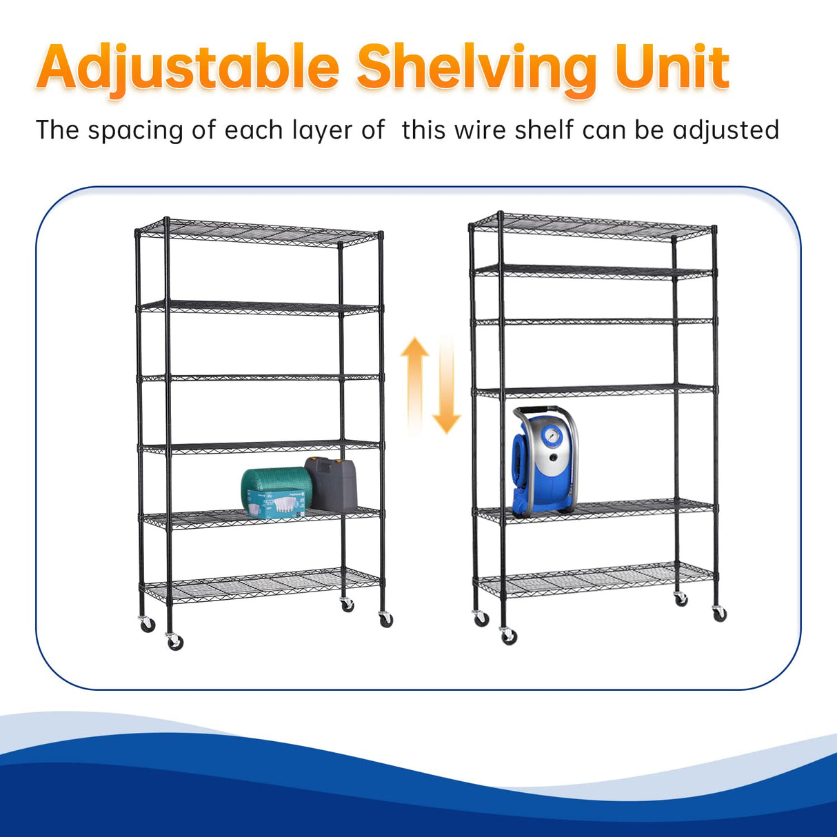 Storage Shelves 2100Lbs Capacity, 6-Shelf on Casters 48" L×18" W×72" H Commercial Wire Shelving Unit Adjustable Layer Metal Rack Strong Steel for BestOffice