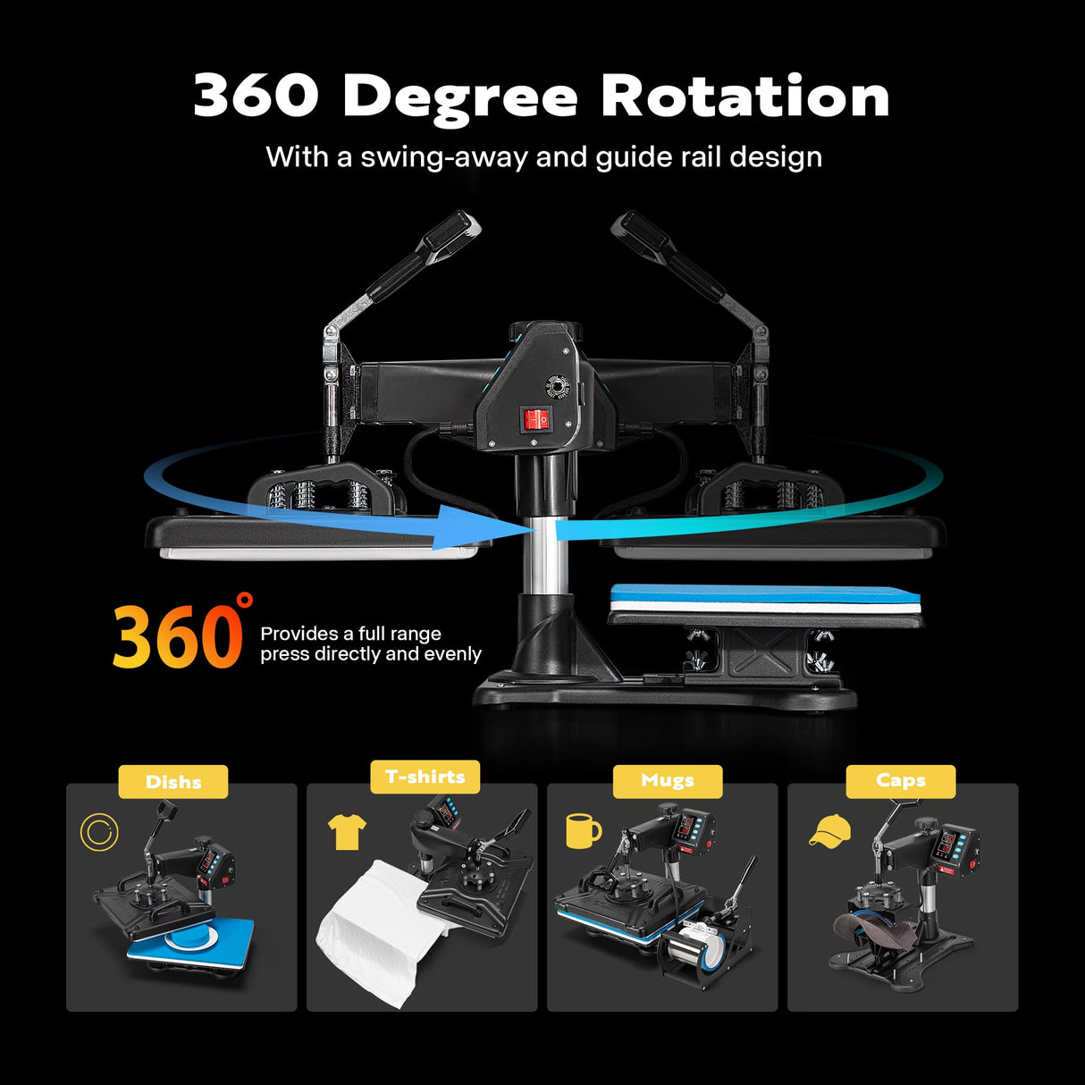 VIVOHOME Updated 5 in 1 Combo Multifunctional Swing Away Clamshell Printing Sublimation Heat Press 12 x 15 Inch Blue and Black VIVOHOME