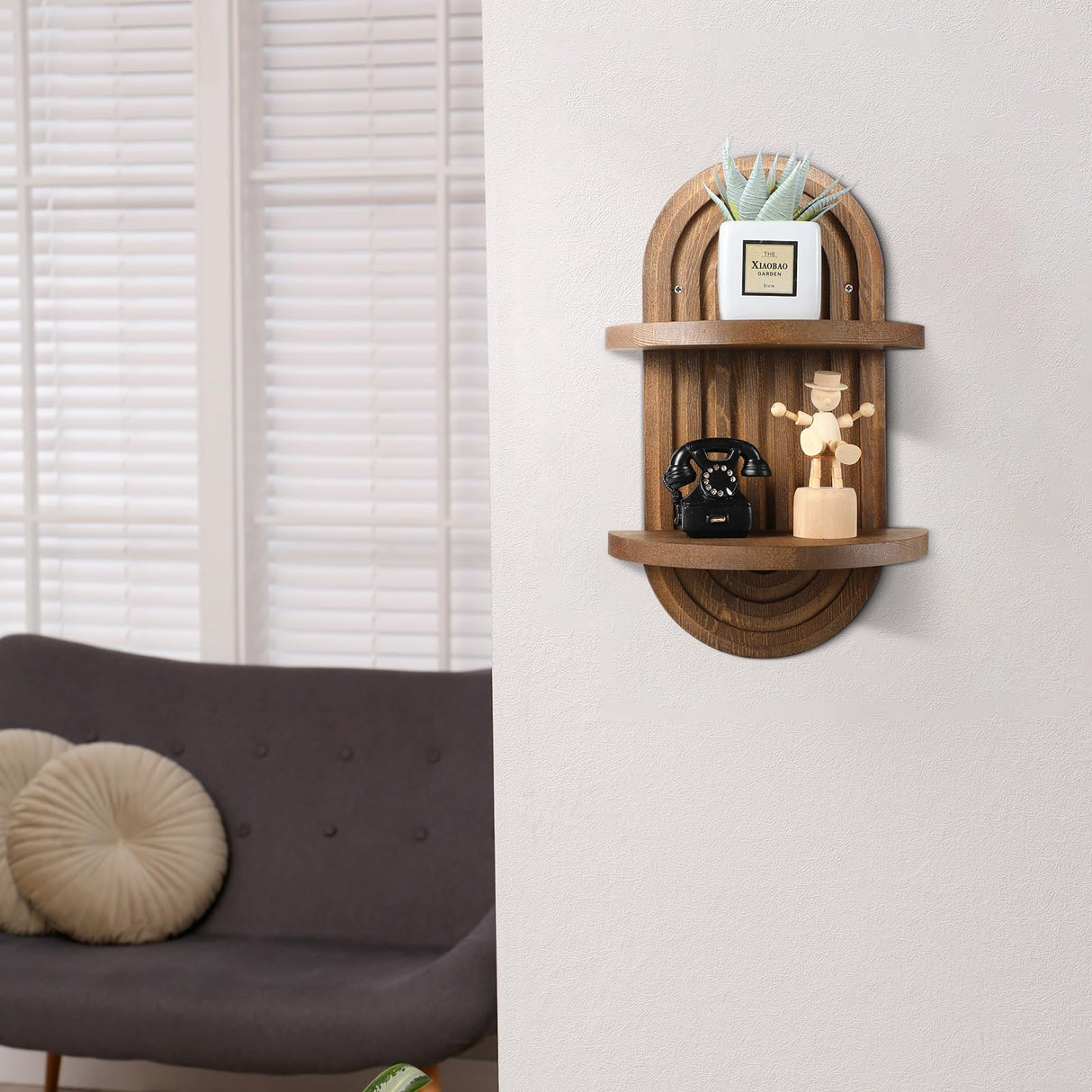 Wenqik 2 Pcs Boho 3D Arch Wooden Rainbow Wall Shelves Rustic Double Available Floating Hanging Shelf Mount Book Shelf Retro Holders for Nursery Wenqik