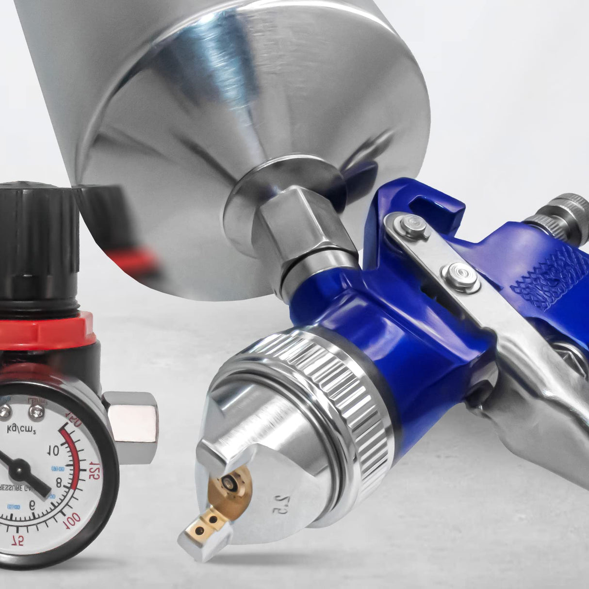 Auto Paint Spray Gun Kit: HVLP Gravity Feed Spray Gun with 1.4mm 1.7mm 2.5mm Nozzles, Air Spray Gun with 1000cc Aluminum Cup & Gauge for Auto Paint, Nefepho