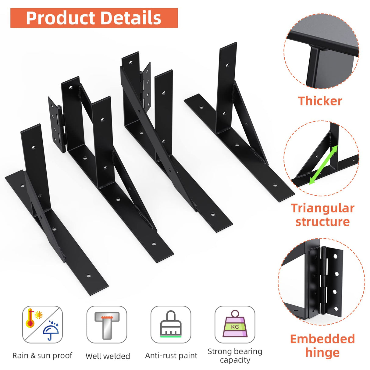 Gate Corner Brace Bracket Gate Kit for Wooden Fence Gate Hinges No Sag Frame Kit for Shed Doors, Driveway Gates, Corral Gates, Wood Windows (Black) Highpro