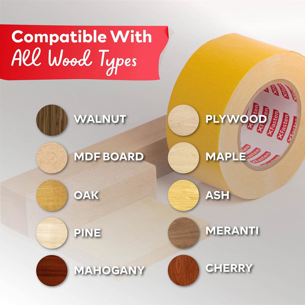 XFasten Double Sided Woodworking Tape 1-inch 180-Feet Total 3-Pack Double Stick Tape for Router Templates for Woodworking Tools; Wood Crafter Double XFasten