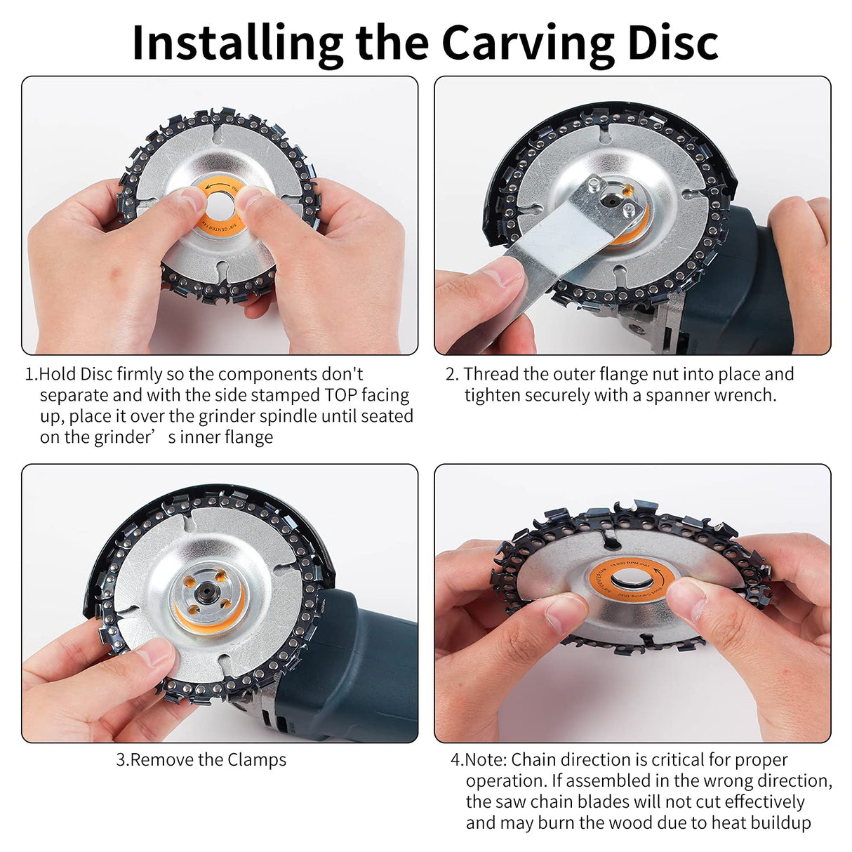 Pomsare Upgraded 4PCS Wood Grinding Wheel for 4" or 4 1/2" Angle Grinder, Grinder Wheel Shaping Disc w/Chain Attachment, Wood Carving Disc Tool for Pomsare