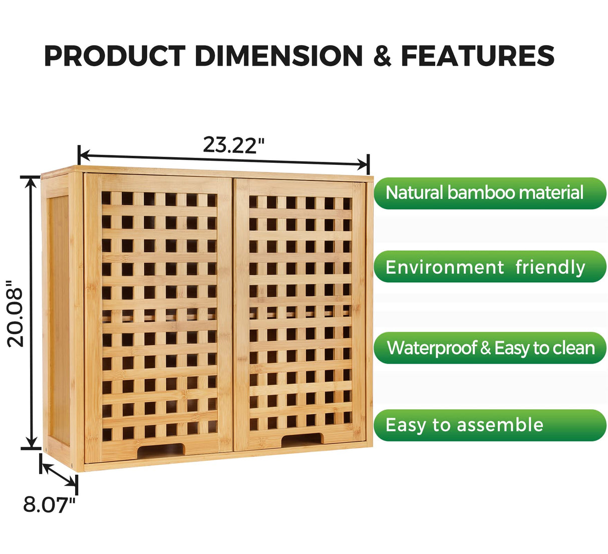 ZYBT Natural Bamboo Bathroom Wall Cabinet with Doors and Shelves, Over The Toilet Storage Solution ZYBT