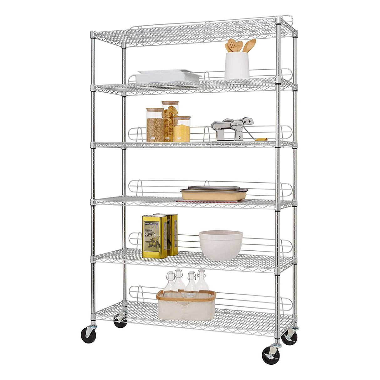TRINITY EcoStorage Heavy Duty 6-Tier Adjustable Wire Shelving with Wheels and Backstands for Kitchen Organization, Garage Shelving, NSF Certified, TRINITY