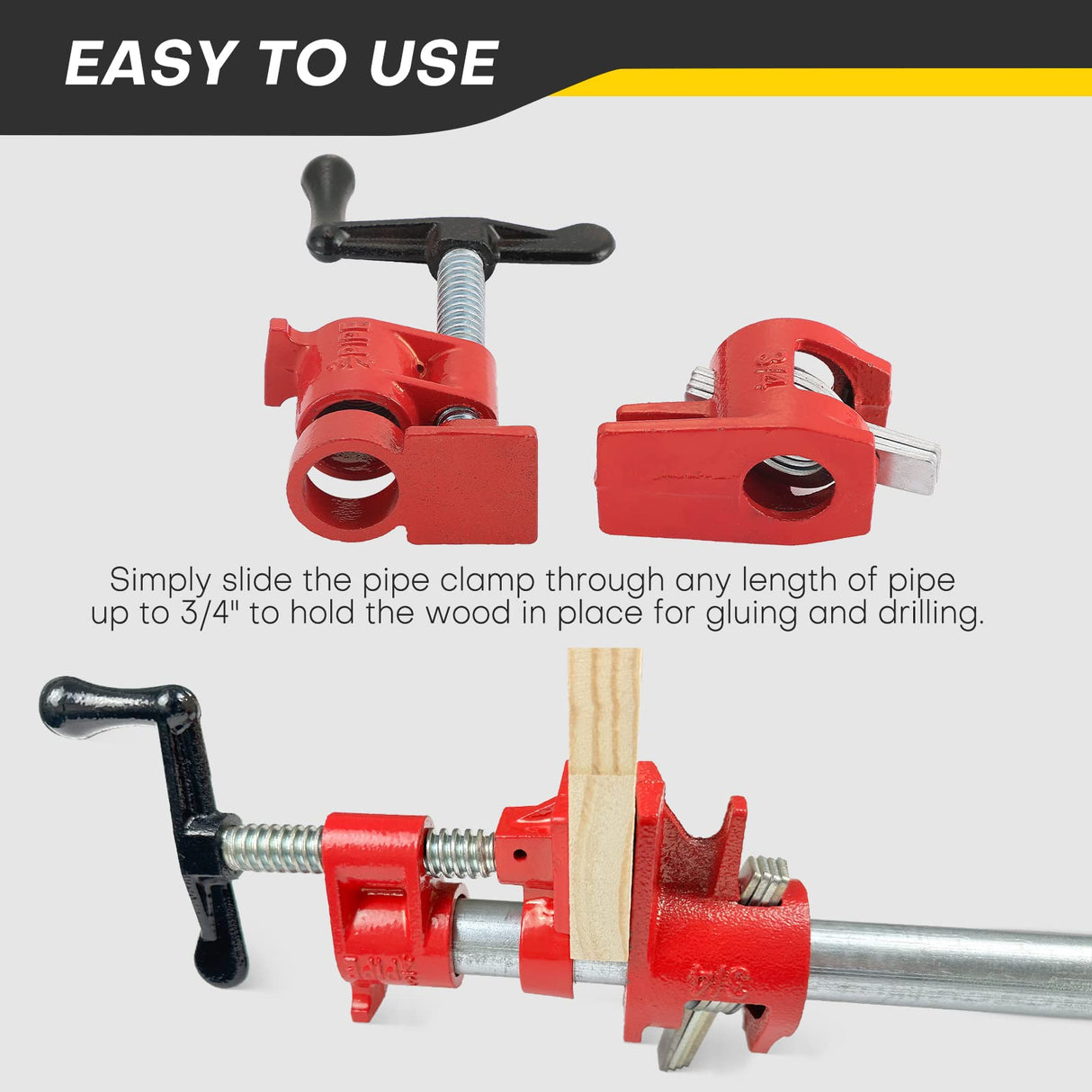 Acymner Wood Gluing Pipe Clamp Set | 3/4" Heavy Duty Woodworking Cast Iron Pipe Clamps Quick Release Pipe Wood Clamps (4 Pack, 3/4") Acymner