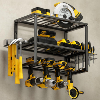 YYR Heavy Duty Power Tool Organizer Wall Mount, Cordless Drill Hanger Storage Rack, Battery Tools Holder with Charging Station Shelf for Garage