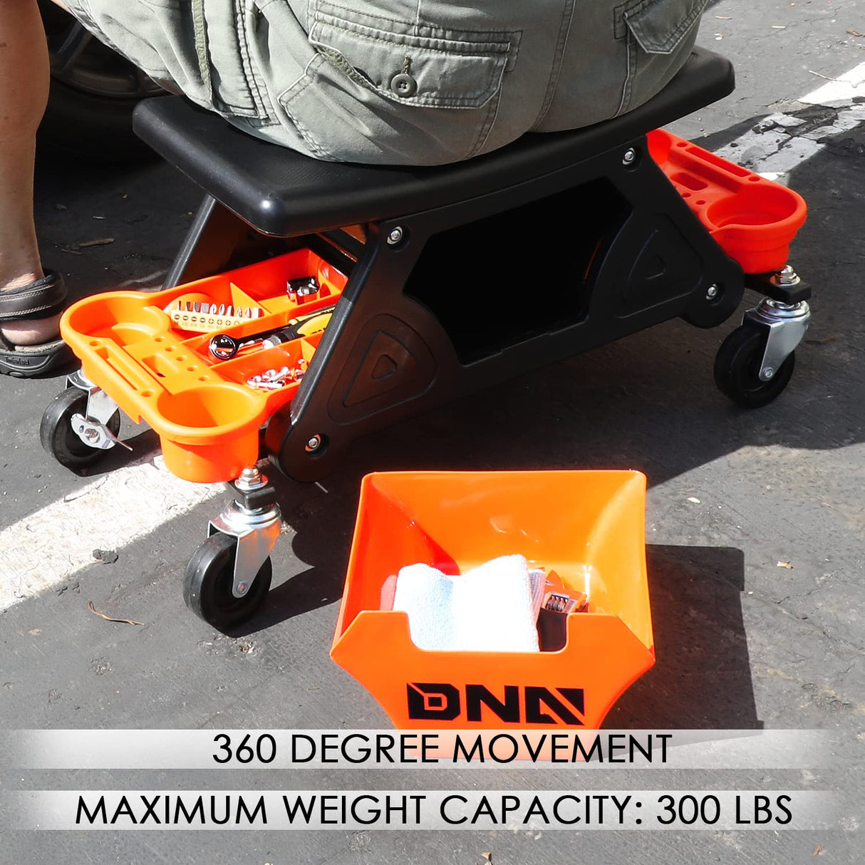 DNA Motoring TOOLS-00189 Mechanic Stool - 25-1/2" x 13" x 12" (L x H x W), Rolling Work Seat w/Lockable Swivel Wheels and Storage Tool Tray DNA MOTORING
