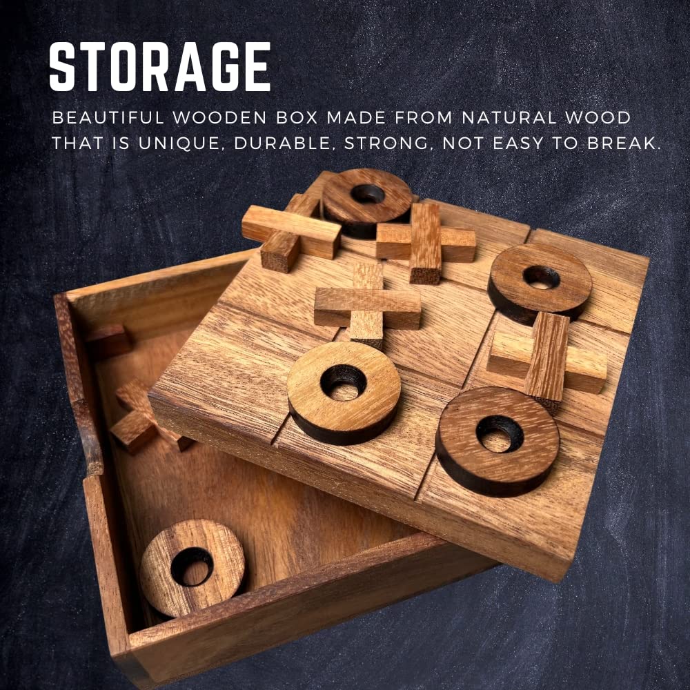 NUTTA - TicTacToe Tic Tac Toe Wooden Board XO OX Games Coffee Table Desk Toy Fun Game with Friends and Family Adult Games Travel Backyard Indoor NUTTA