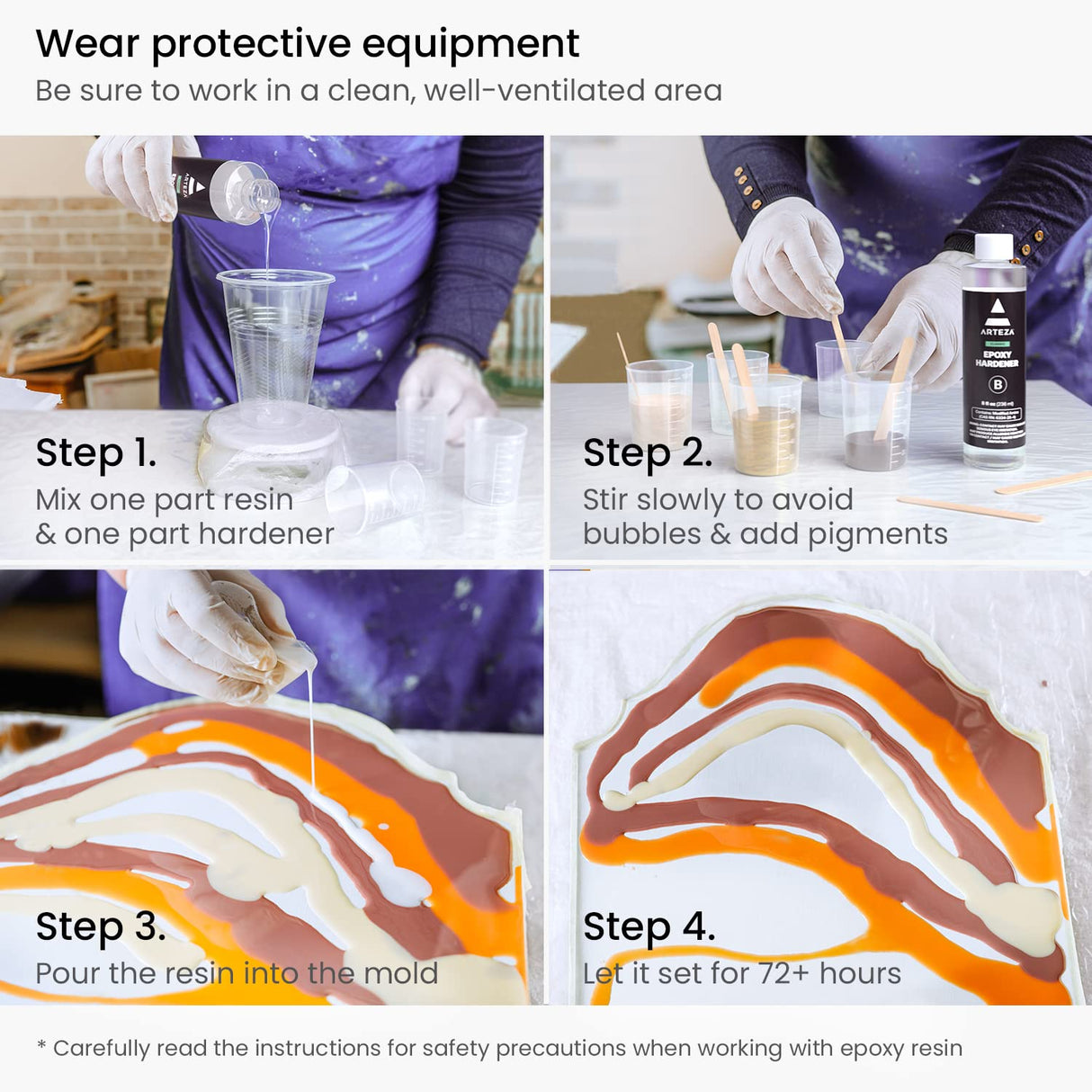 Arteza Epoxy Resin Kit, 30-Piece Set, Engaging Craft Supplies & Materials, Resin Accessories Includes 2 x 8-oz Bottles and Hardener, 3 Silicone ARTEZA