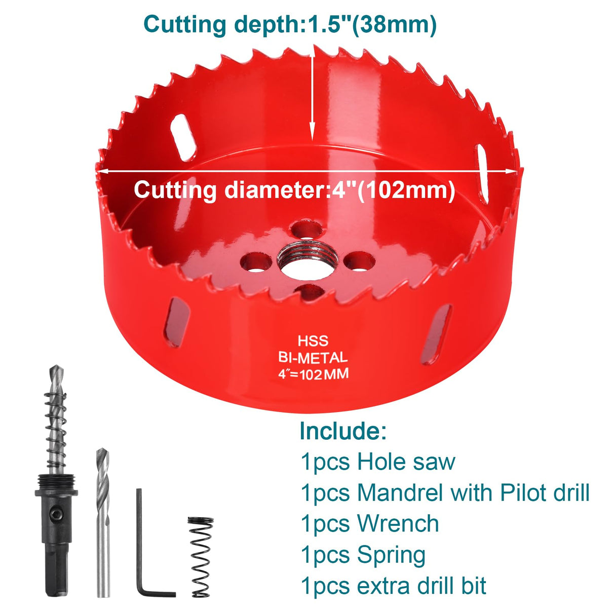 ALLWIN 4 Inch / 102mm Hole Saw for Wood, Plastic Board, Ceiling,Drywall, and Metal Sheet - HSS Bi-Metal Hole Cutter with Pilot Drill Bit ALLWIN