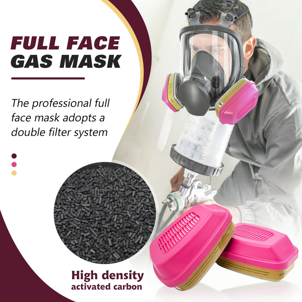 LJSXFI Full Face Respirator Mask with 60926 Cartridge, 6800 Gas Mask Paint Spray Mask, Ideal for Painting Spray, Epoxy Resin, Car Spraying, Dust, LJSXFI