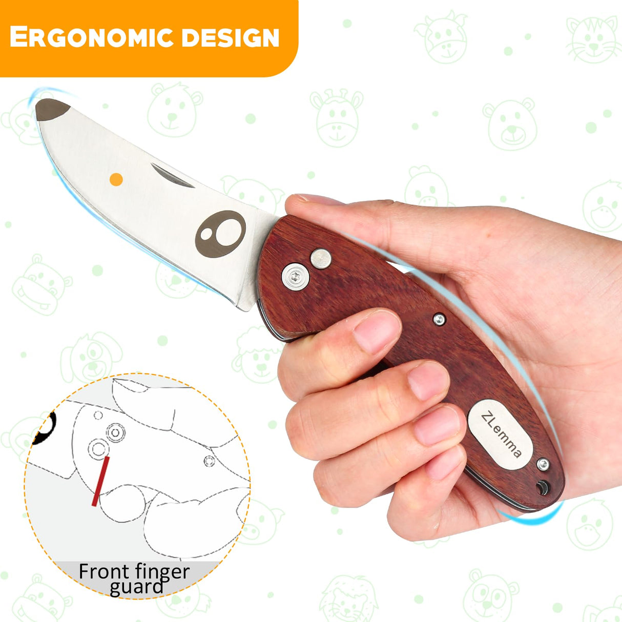 ZLemma Kids Pocket Folding Knife with Safety Rounded Tip, Made Of Japanese Stainless Steel and Rosewood, Children’s First Folding Knife With Sharp ZLemma