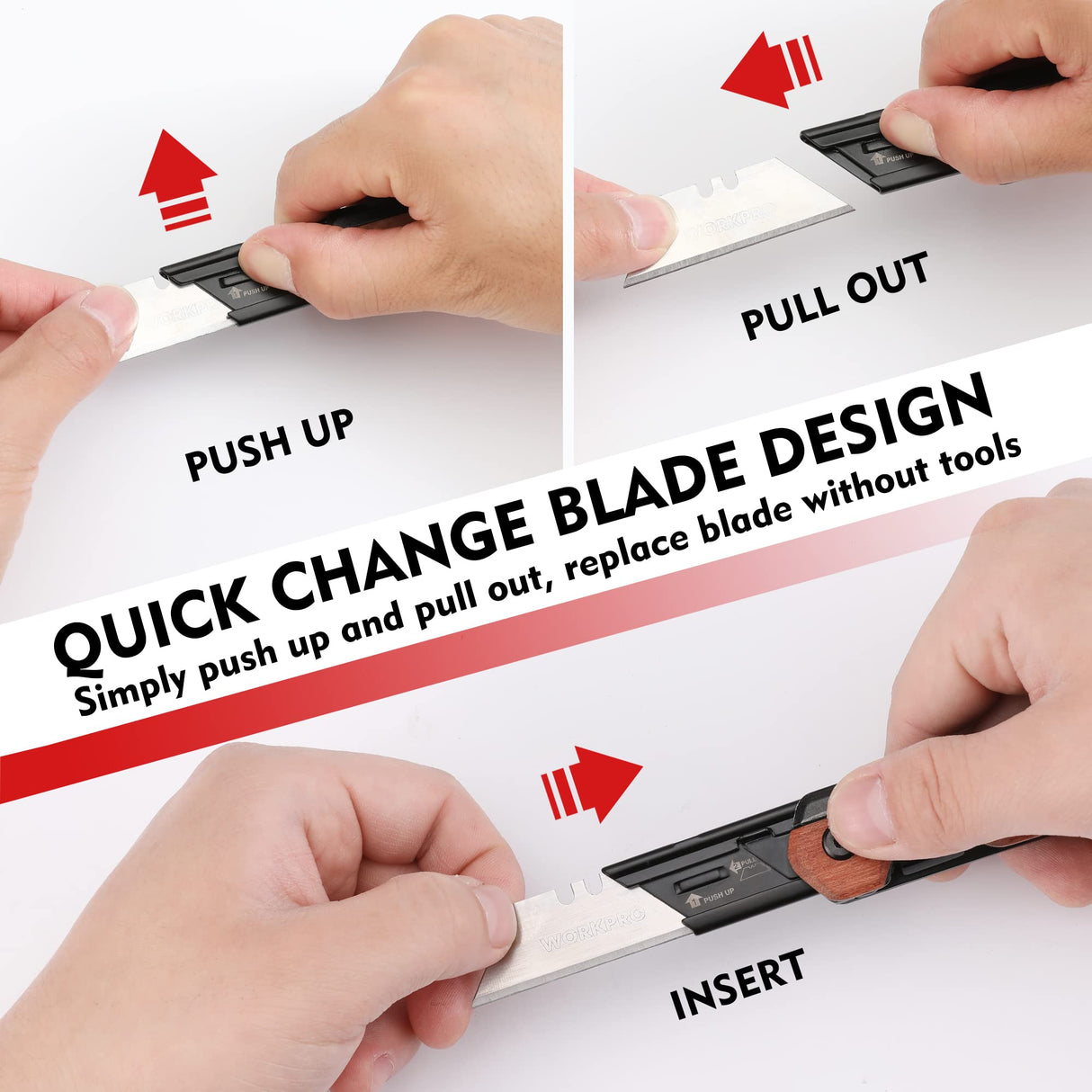 WORKPRO 2-in-1 Folding Knife/Utility Knife, Quick-Change Box Cutter with Belt Clip and Liner Lock, Extra 10 SK5 Blades Included WORKPRO