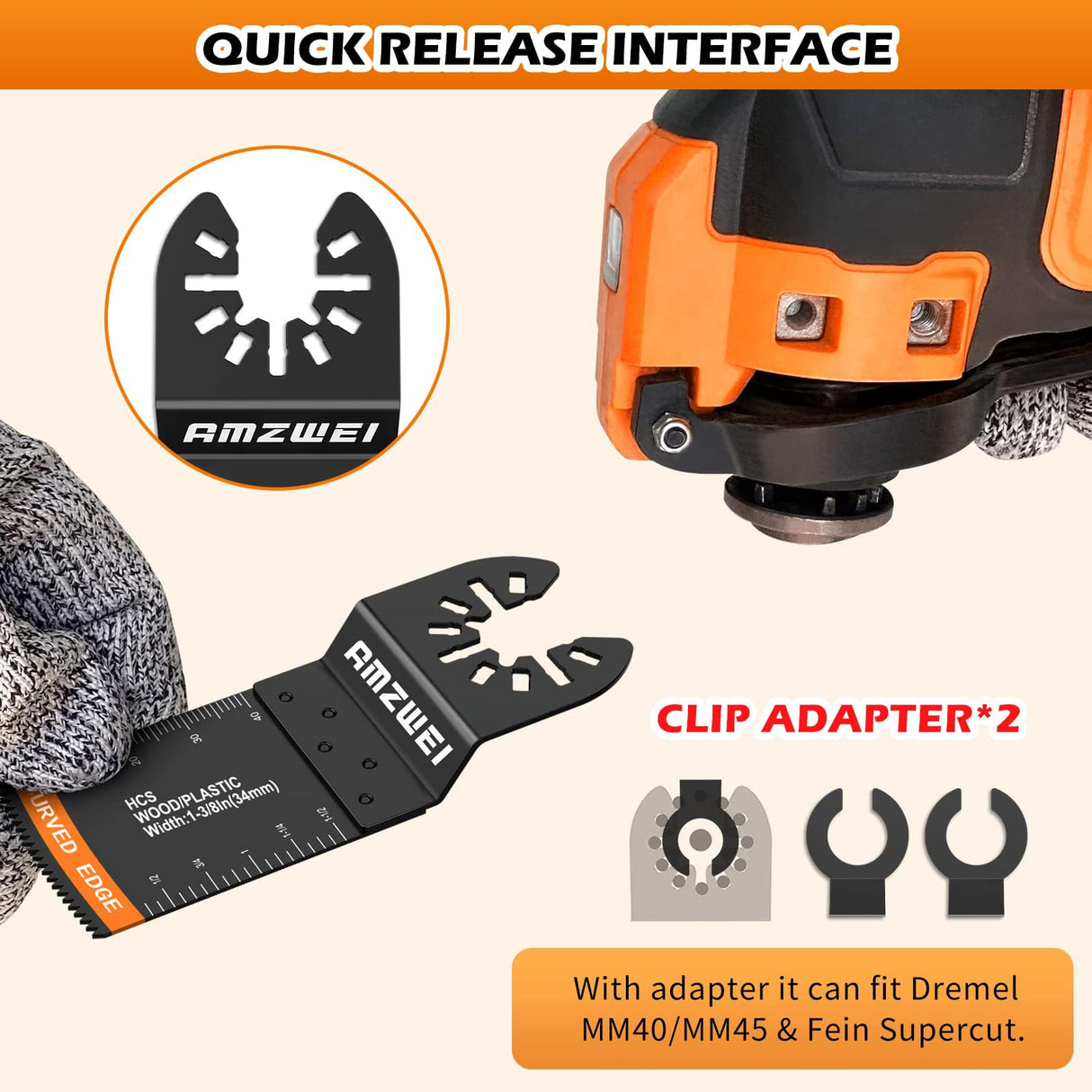 AMZWEI 154 Metal Wood Oscillating Tool Blade, Titanium Oscillating Saw Blades with Sandpaper, Quick Release Multi Tool Blades Kits for Dewalt Ryobi AMZWEI