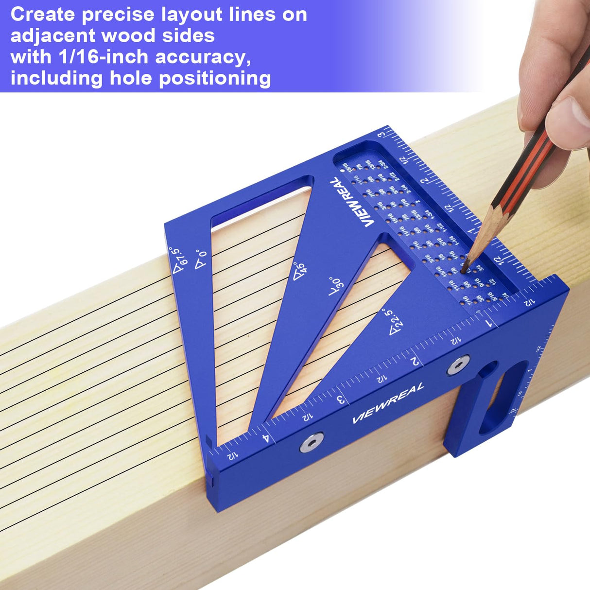 3D Multi Angle Measuring Ruler Aluminum Alloy Woodworking Square,Versatile Square Tool with Preset Angles from 22.5° to 90° Ideal Layout Tool for ViewReal