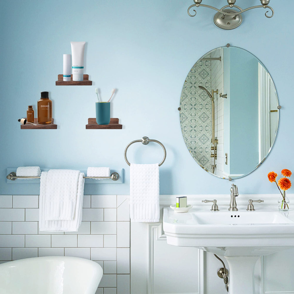 NIUBEST Small Floating Shelf,5x5 Inch Dark Walnut,Set of 3 Small Wall Shelves for Bedroom Living Room Bathroom Kitchen Decor NIUBEST