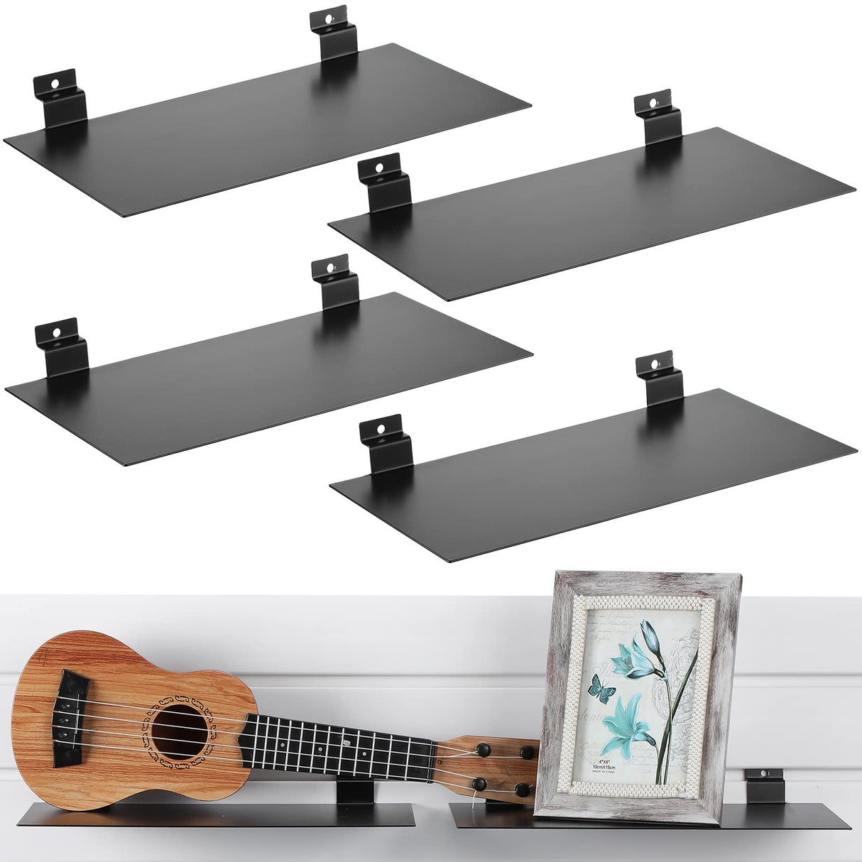 LEIFIDE Metal Slatwall Shelves 12 x 6 Inch Flat Display Shelves Hanging Slatwall Accessories for Slat Wall Bedroom Office Home Gaming Room Retail LEIFIDE