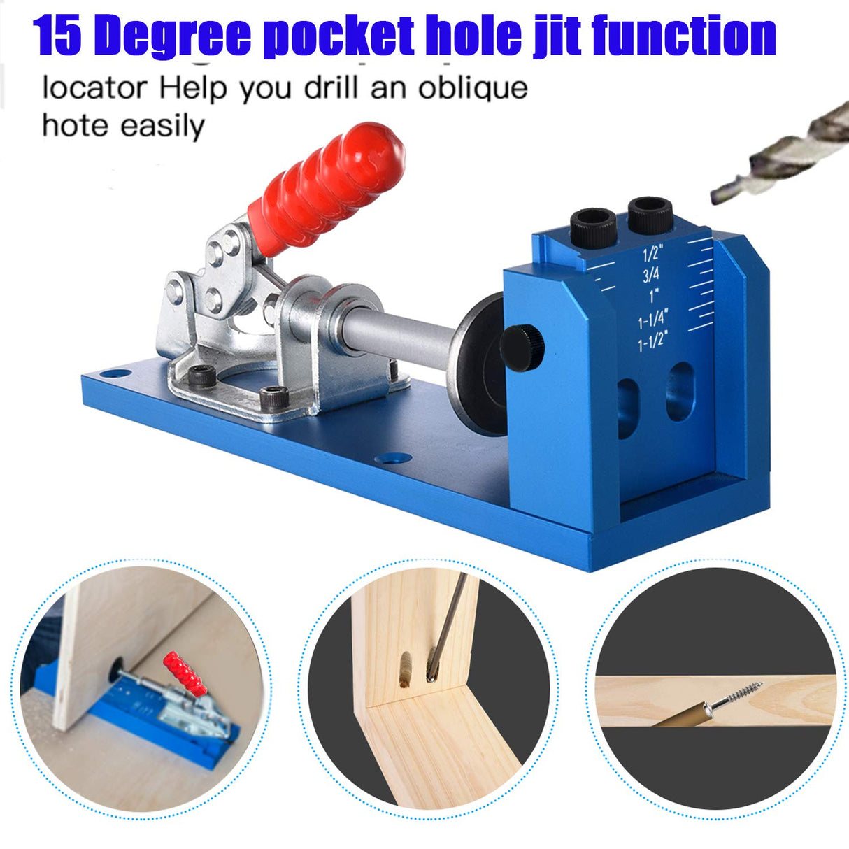 Pocket Hole Jig Kit Dowel Drill Joinery Screw Kit All-In-One Aluminum System Set Jig Wood Woodwork Guides Joint Angle Tool Carpentry Locator KingBaas