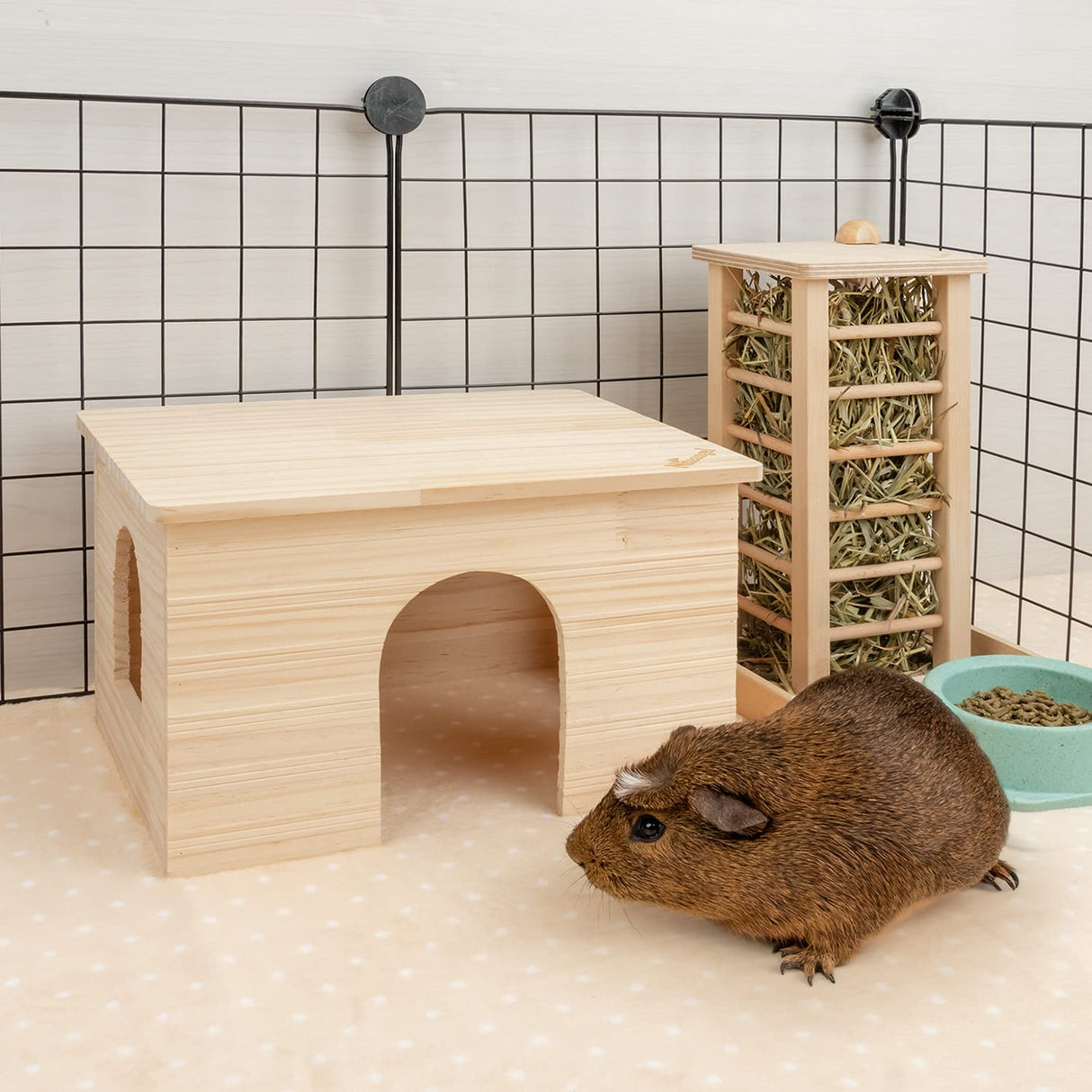 Niteangel Wood House with Window, Chinchilla and Guinea Pigs Hut Hideout Niteangel