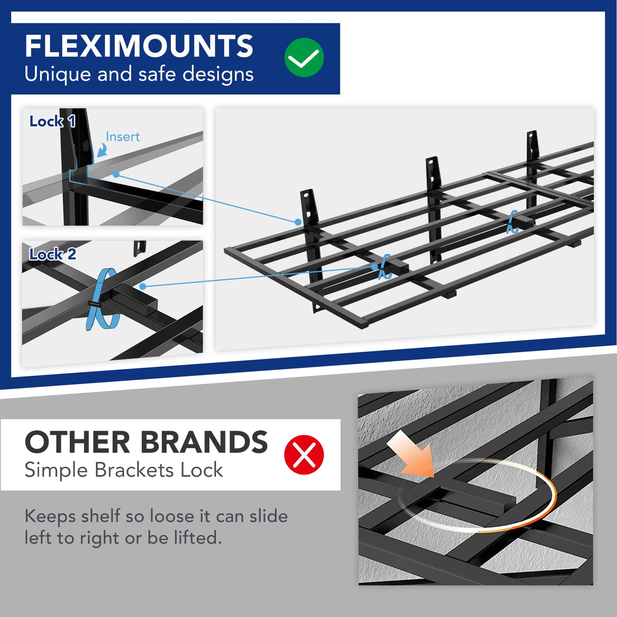 FLEXIMOUNTS 2x6ft Heavy Duty Garage Storage Shelving,1600lbs Weight Capacity, 2-Pack Wall Shelf Garage Organization System, 24-inch-by-75-inch Garage FLEXIMOUNTS