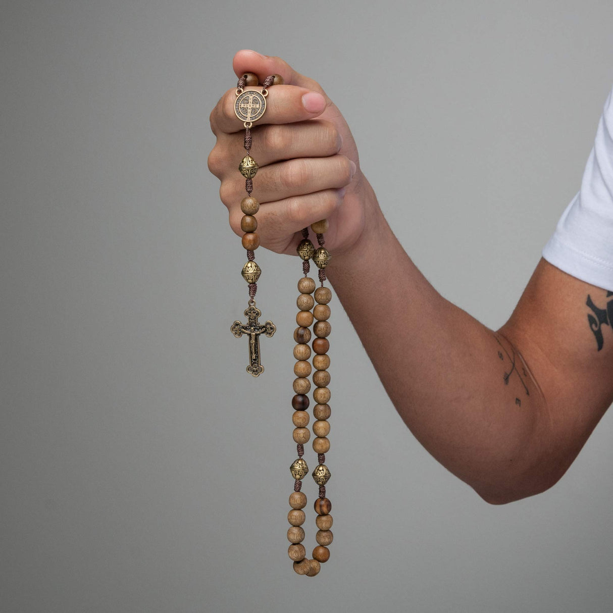 Intercession Our Father Sacred Handmade Solid Wood Rosary (St Benedict - Walnut) Intercession
