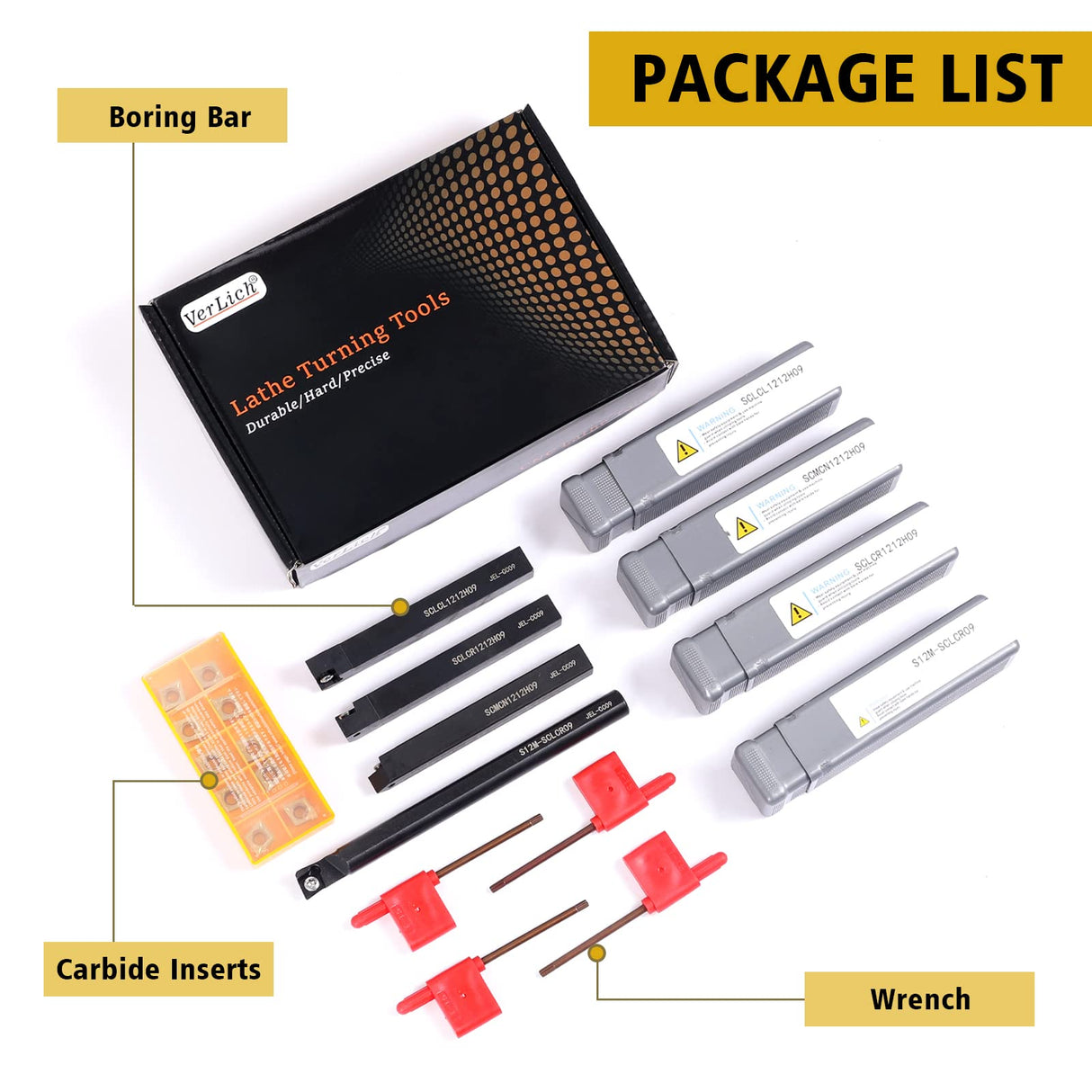 VerLich Lathe Turning Tools,S12M SCLCR09/SCLCR1212H09/SCLCL1212H09/SCMCN1212H09 Boring Bar Turning Tool Holder With 10pcs CCMT09T304 Inserts VerRich