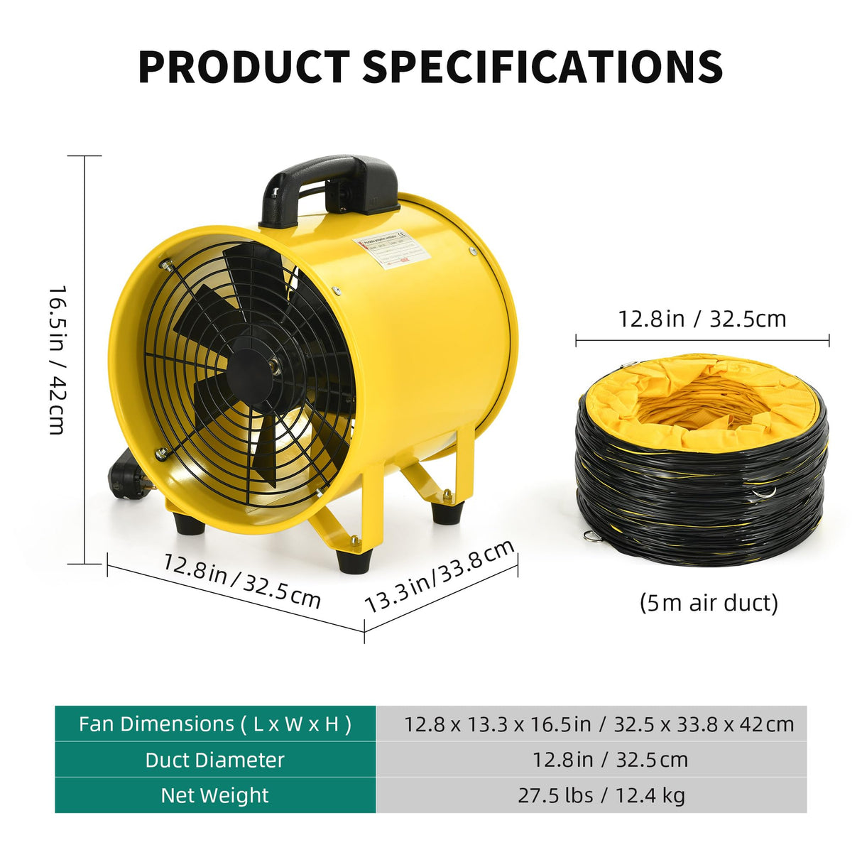 YITAHOME Two Speed Exhaust Fan 12 Inch, Utility Blower Extractor Fan with GFCI Plug Automatic Power-off Protection, Portable Ventilation Fan with YITAHOME